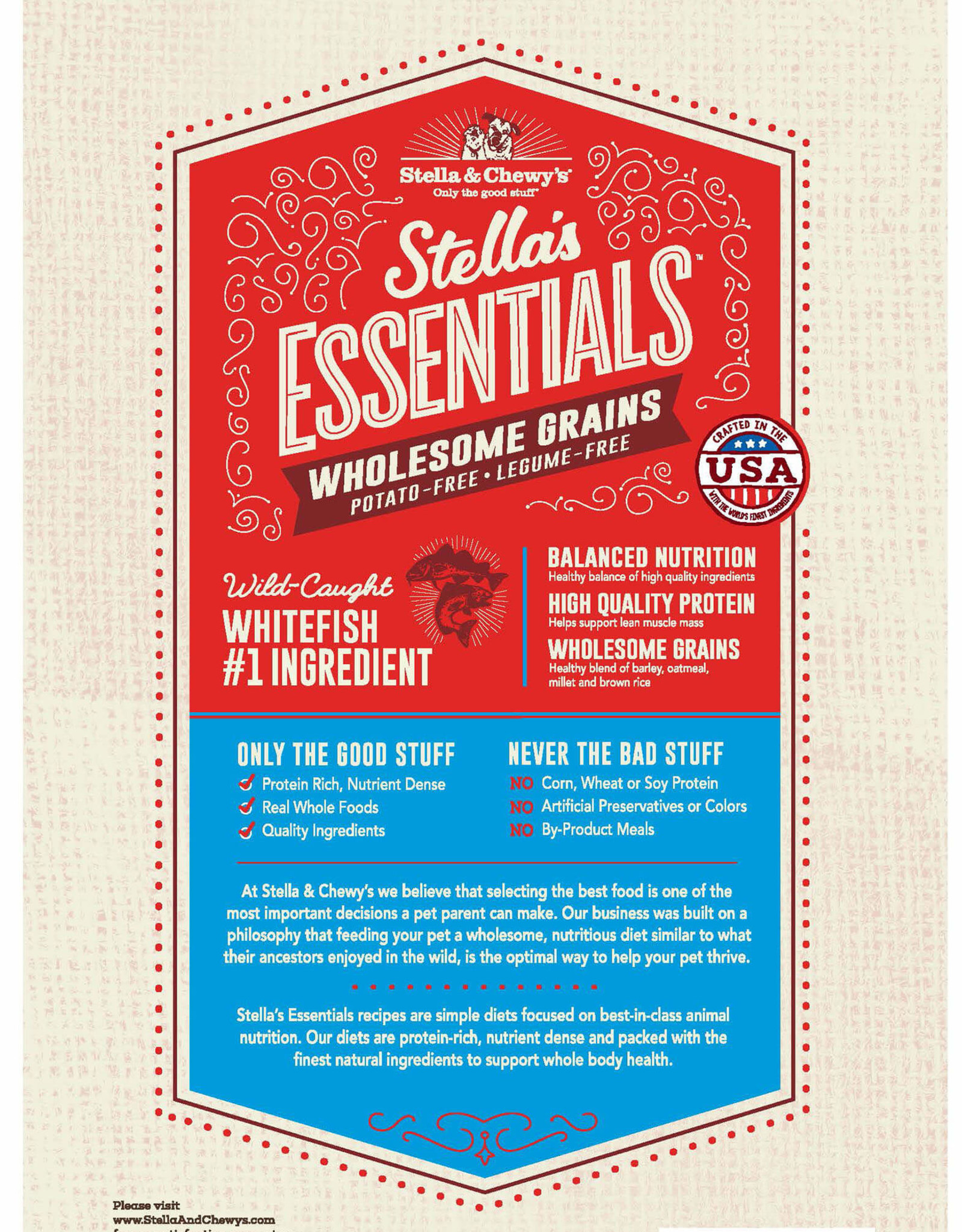 Stella & Chewy's STELLA & CHEWY'S ESSENTIALS ANCIENT GRAINS WHITEFISH & SALMON 25LBS