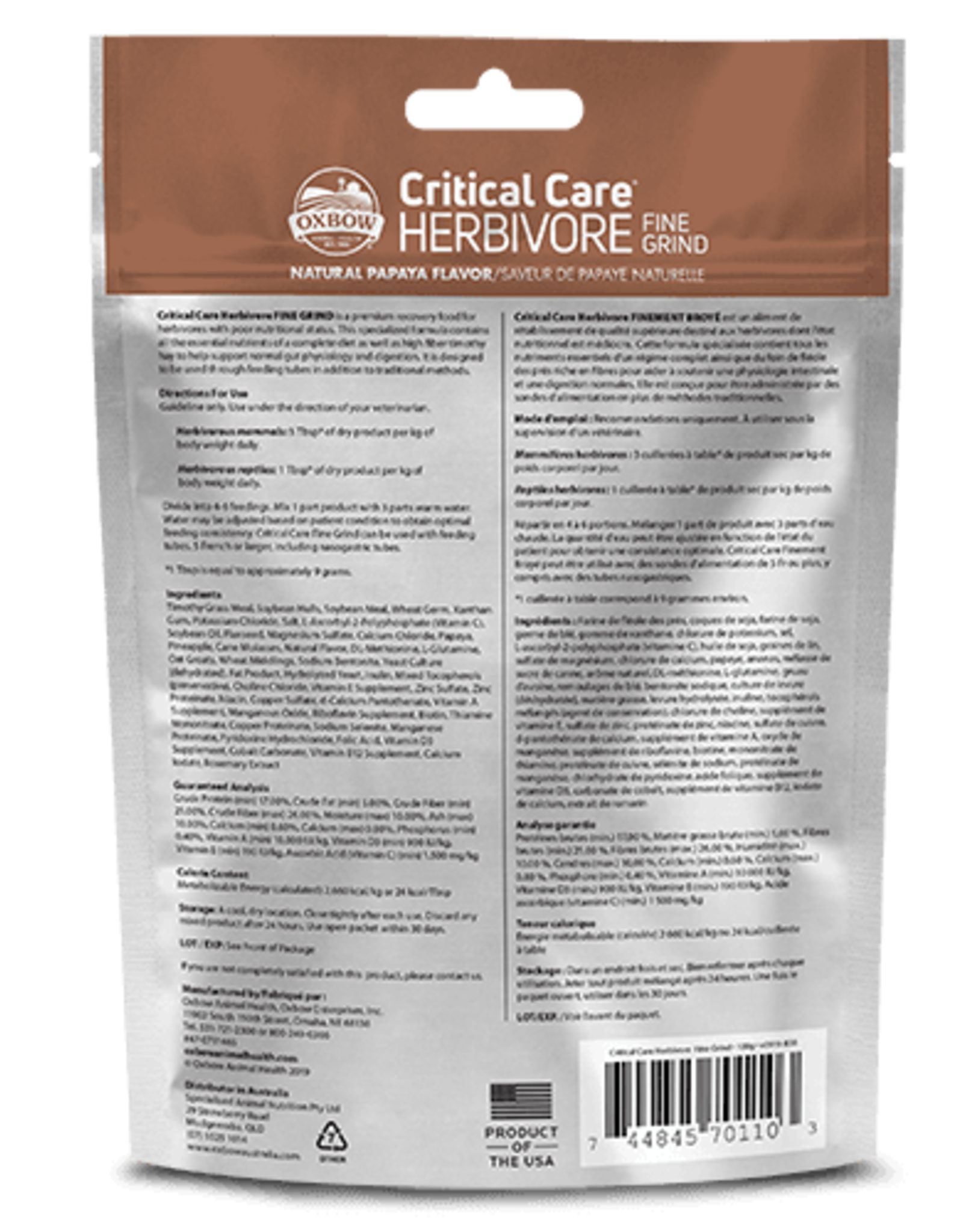 Oxbow OXBOW CRITICAL CARE FINE GRIND 100G PAPAYA