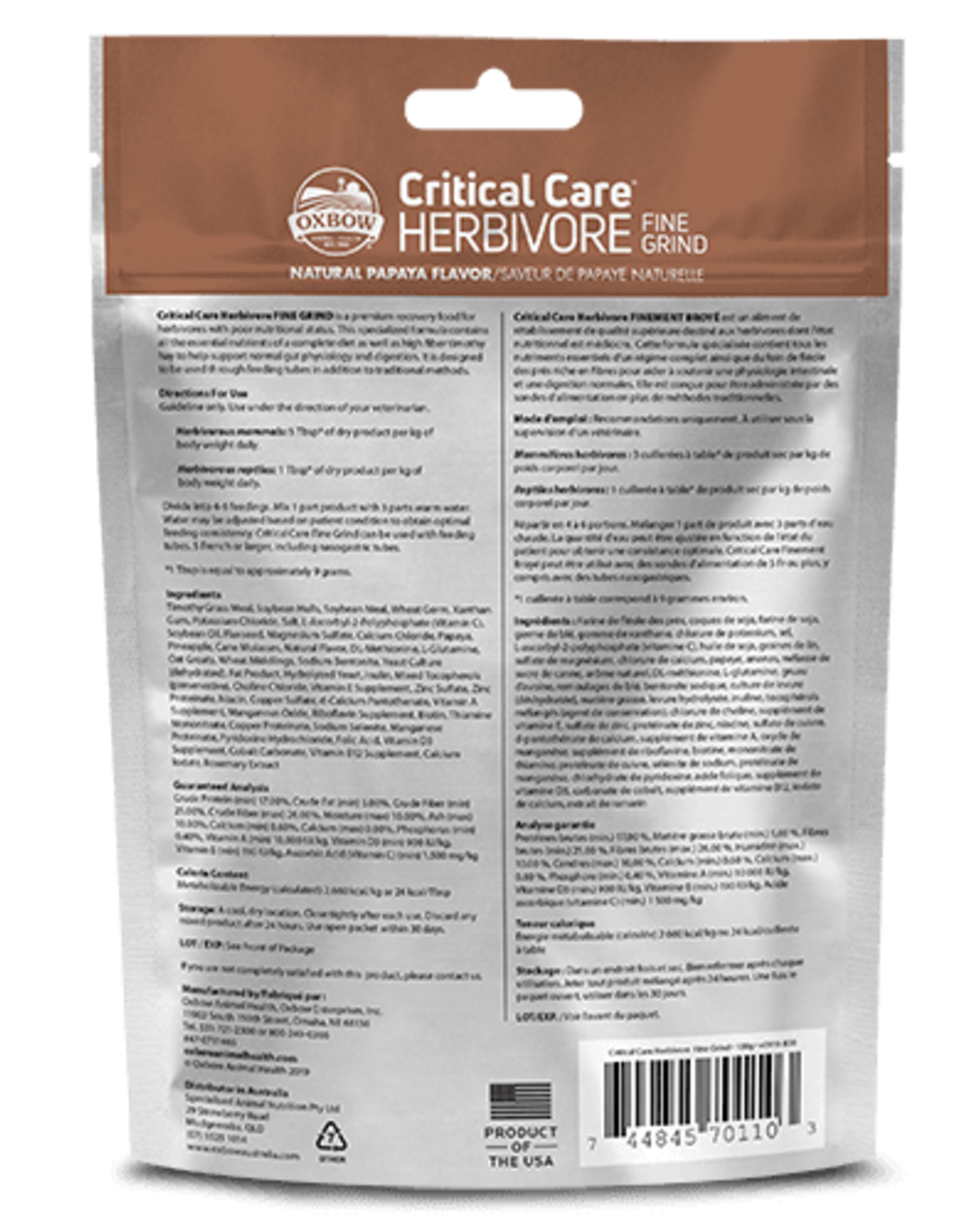 OXBOW PET PRODUCTS OXBOW CRITICAL CARE FINE GRIND 100G PAPAYA