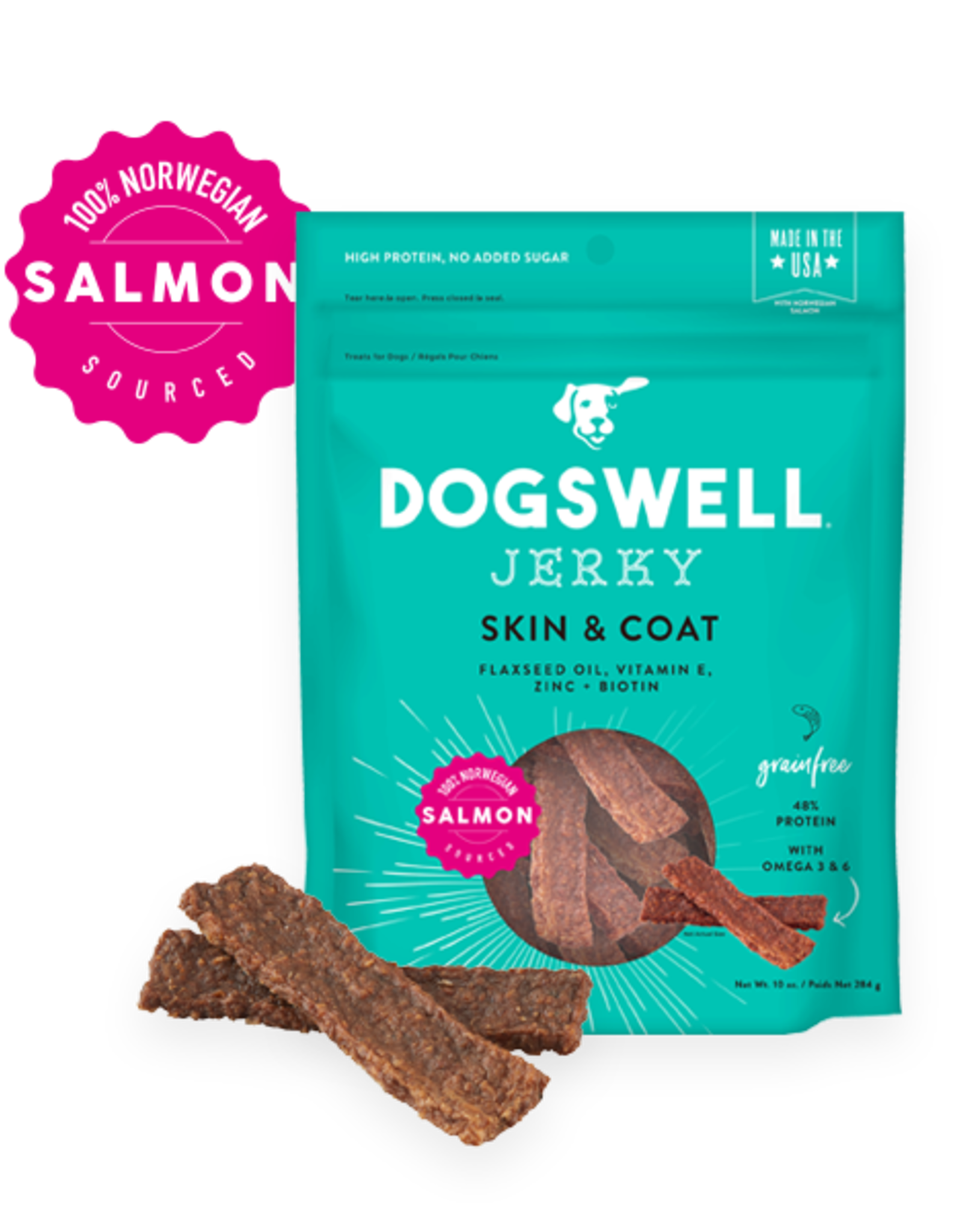 Dogswell Dogswell Skin & Coat Jerky Grain-Free Salmon for Dogs 10 oz