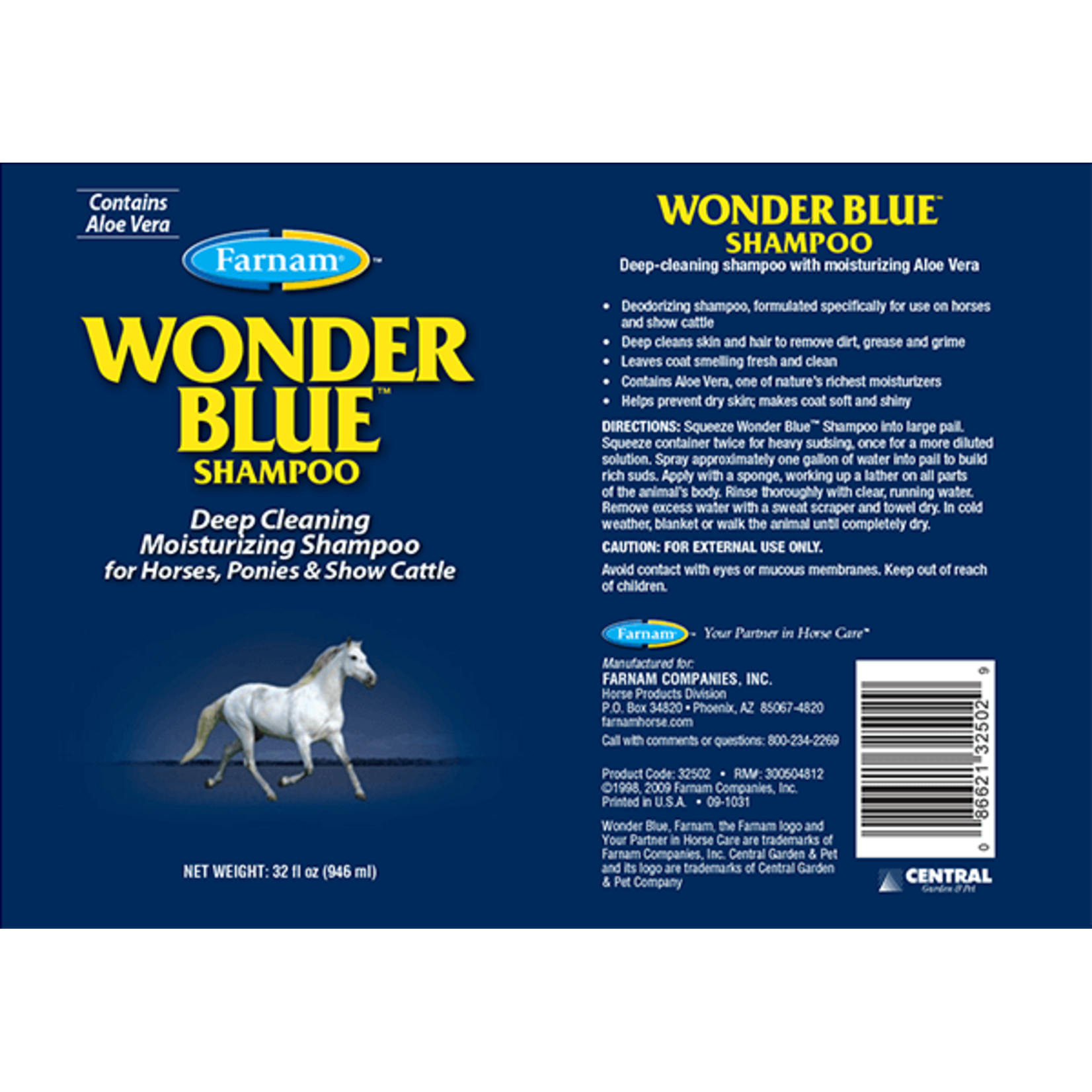 Farnam Farnam Wonder Blue Deep Cleaning Moisturizing Shampoo | for Horses and Show Cattle | 32 oz