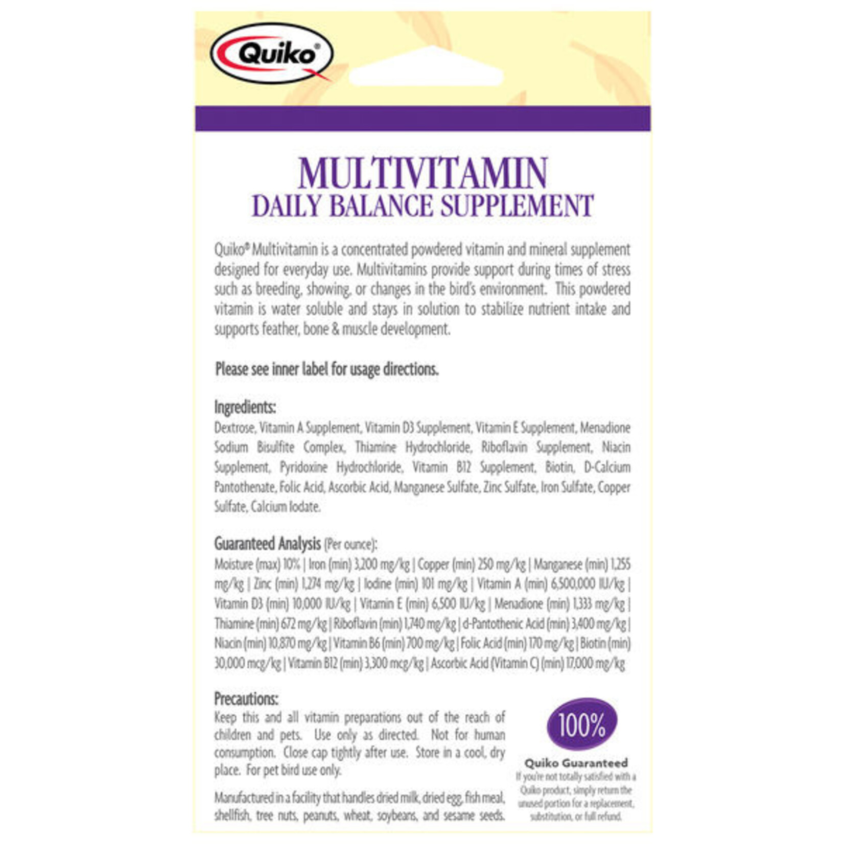 Vitakraft Sun Seed Sunseed Quiko Daily Multivitamin & Mineral Powdered Supplement for Birds - 1 oz.