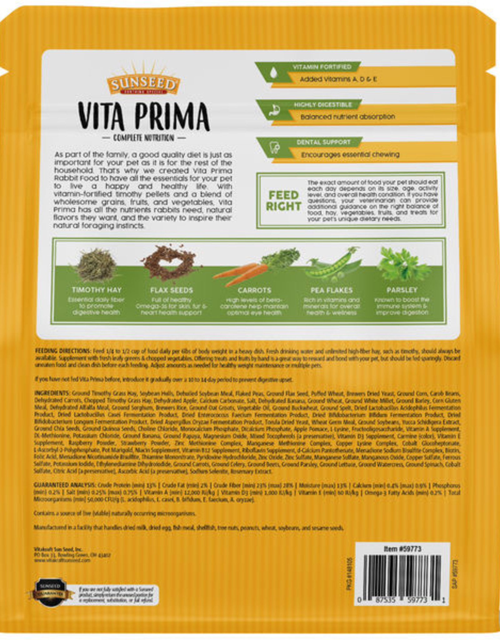 Vitakraft SUNSEED VITA PRIMA ADULT RABBIT 4LBS