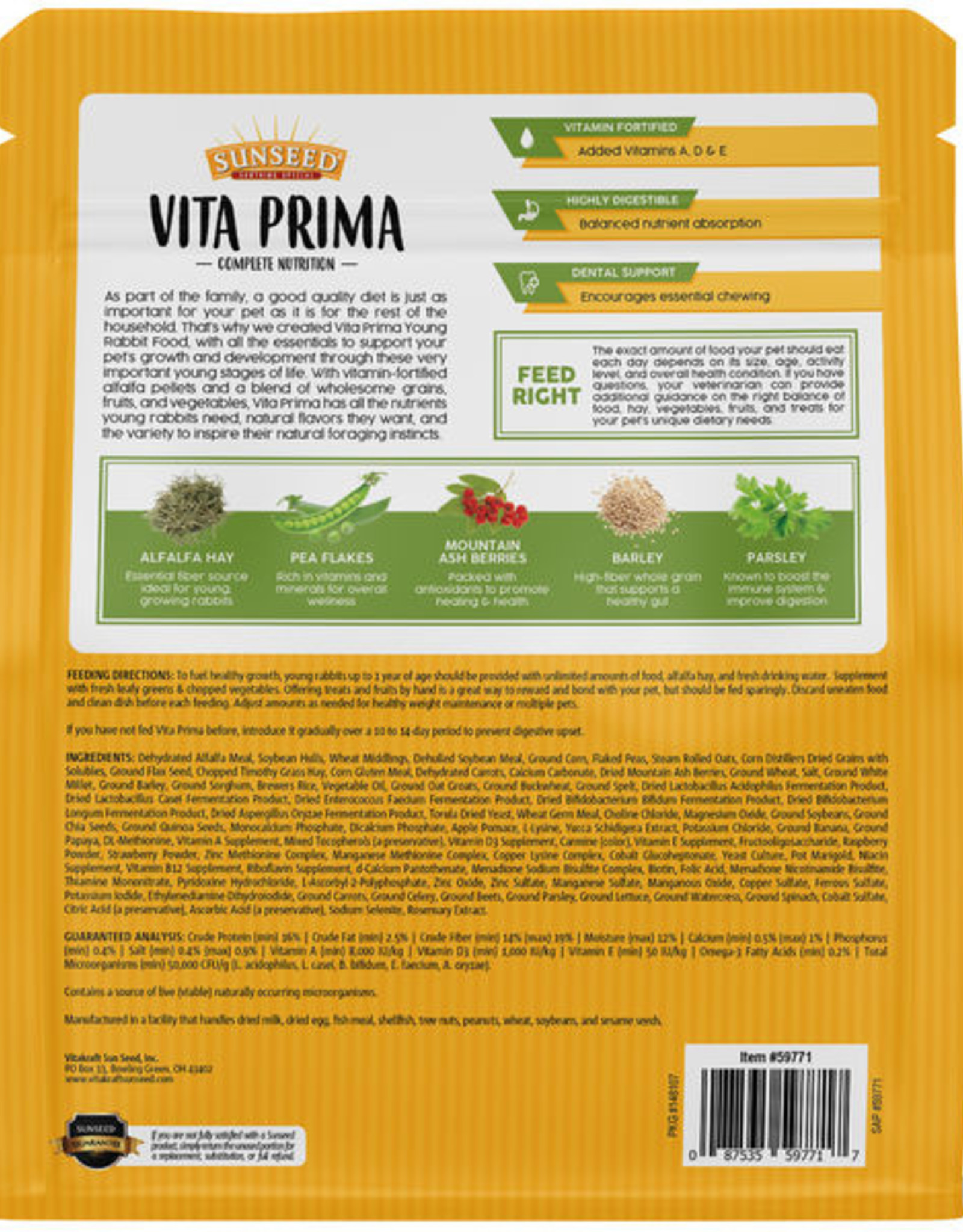 Vitakraft SUNSEED VITA PRIMA YOUNG RABBIT 4LBS