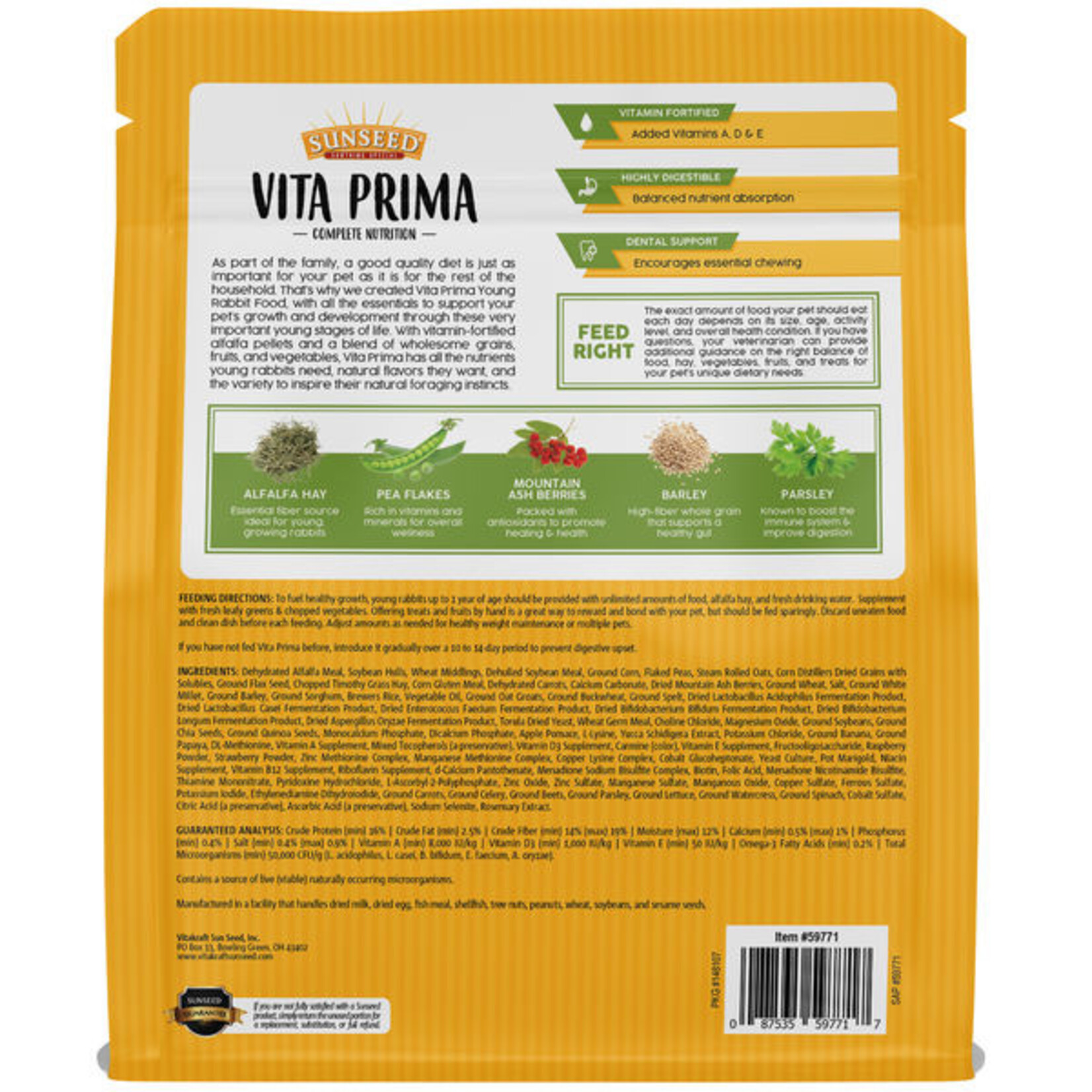 Vitakraft Sun Seed SUNSEED VITA PRIMA YOUNG RABBIT 4LBS