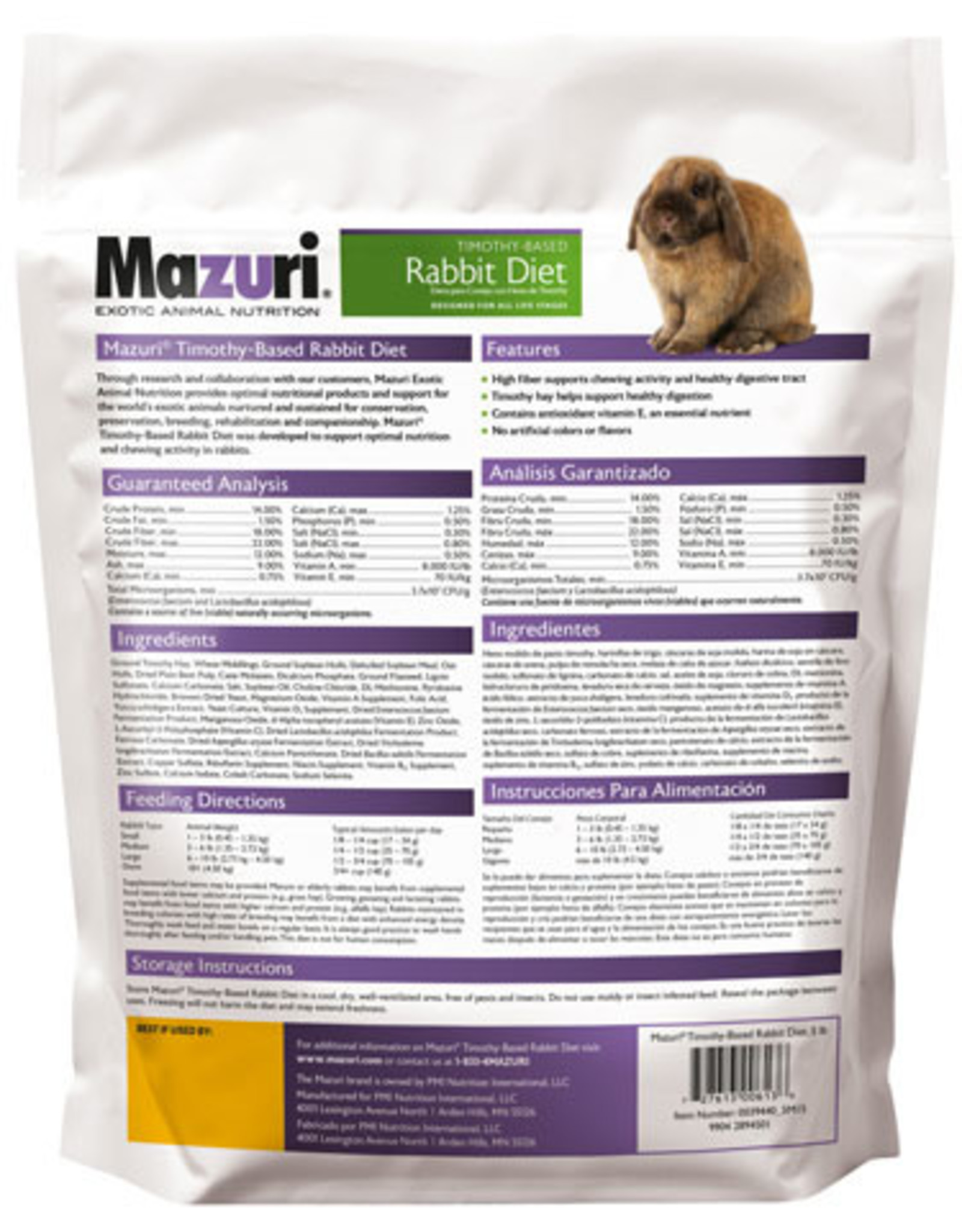 Purina Mills MAZURI RABBIT DIET TIMOTHY 5LBS