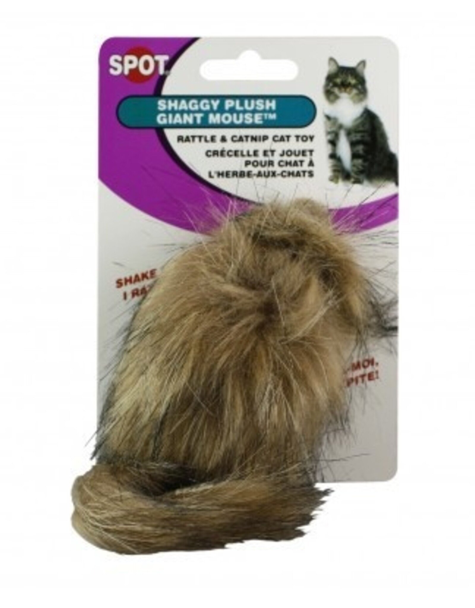 Ethical Pet Spot Shaggy Plush Giant Mouse Cat Toy with Rattle and Catnip - Assorted Colors