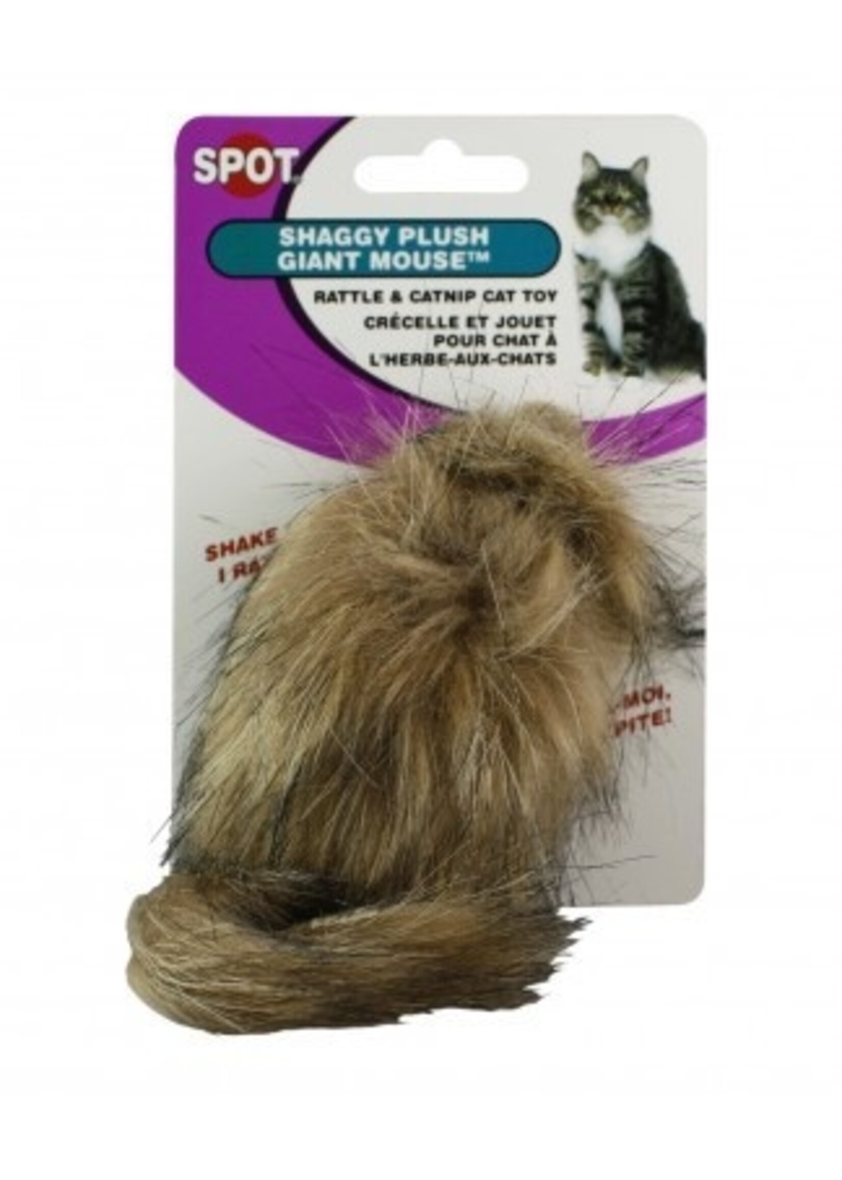 Ethical Pet Spot Shaggy Plush Giant Mouse Cat Toy with Rattle and Catnip - Assorted Colors