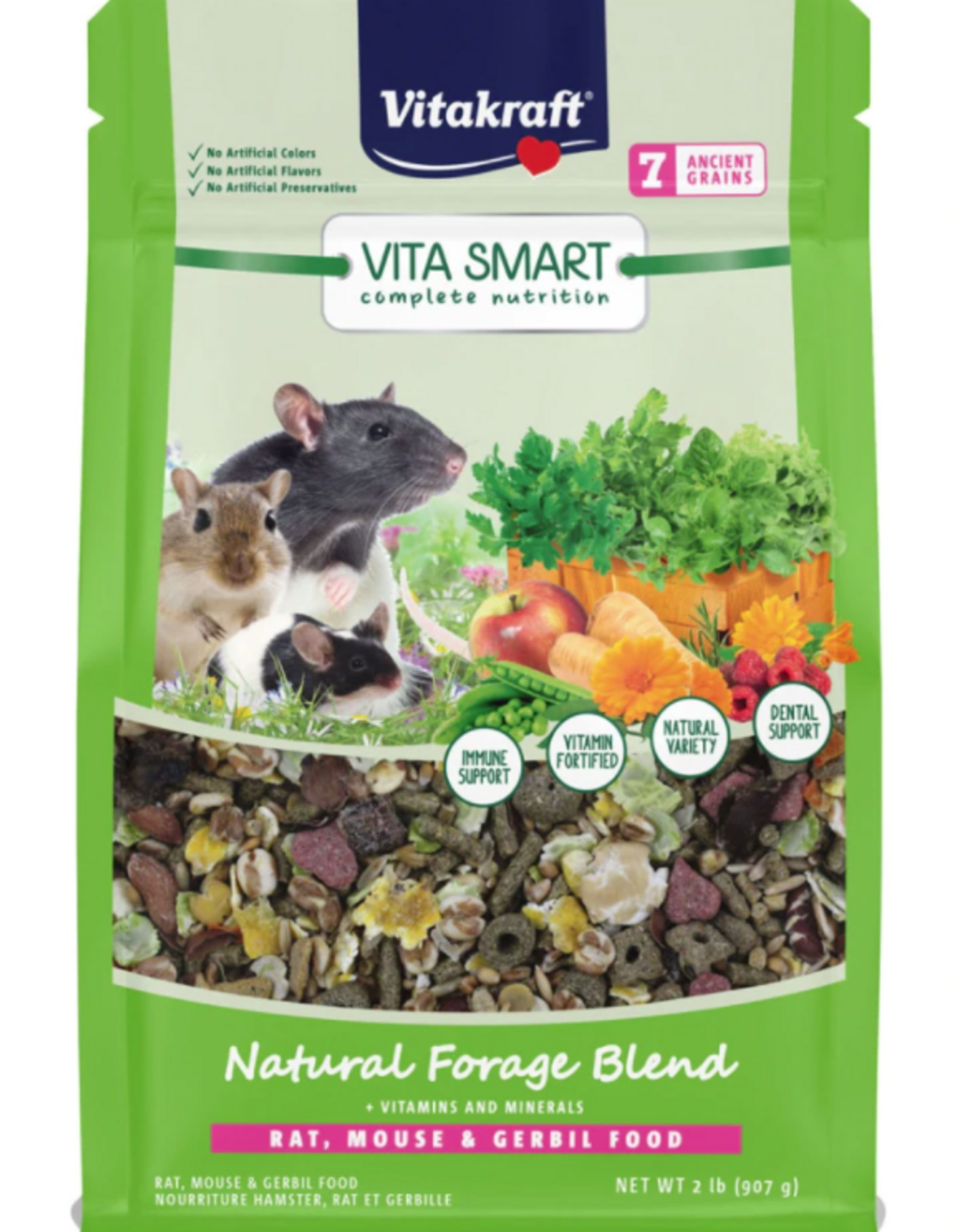 Vitakraft Sun Seed Vitakraft Vita Smart Rat and Mouse Food - Complete Nutrition - Premium Fortified Blend with Ancient Grains for Rats Mice and Gerbils - 2 lb