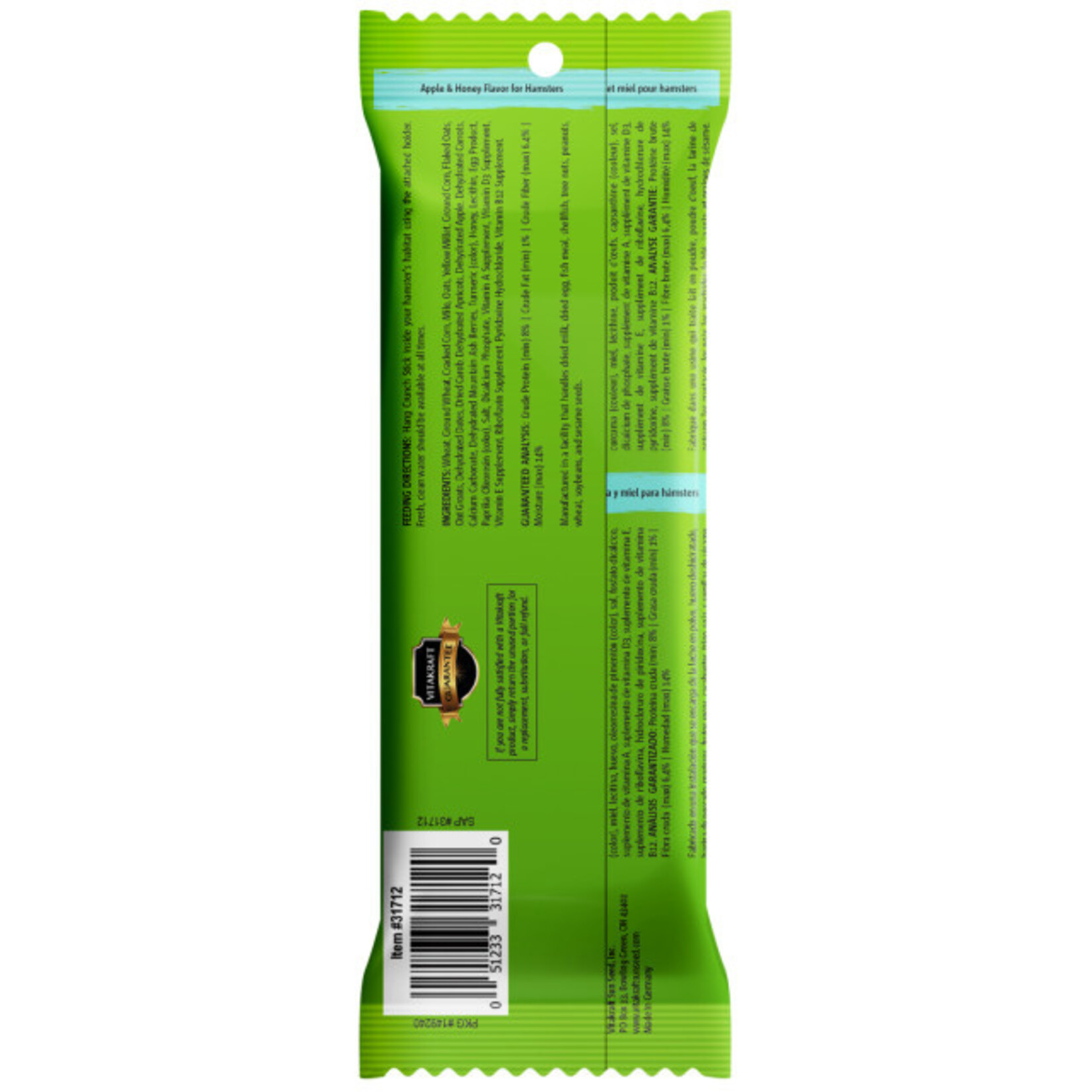 Vitakraft Sun Seed VITAKRAFT HAMSTER CRUNCH STICKS APPLE & HONEY