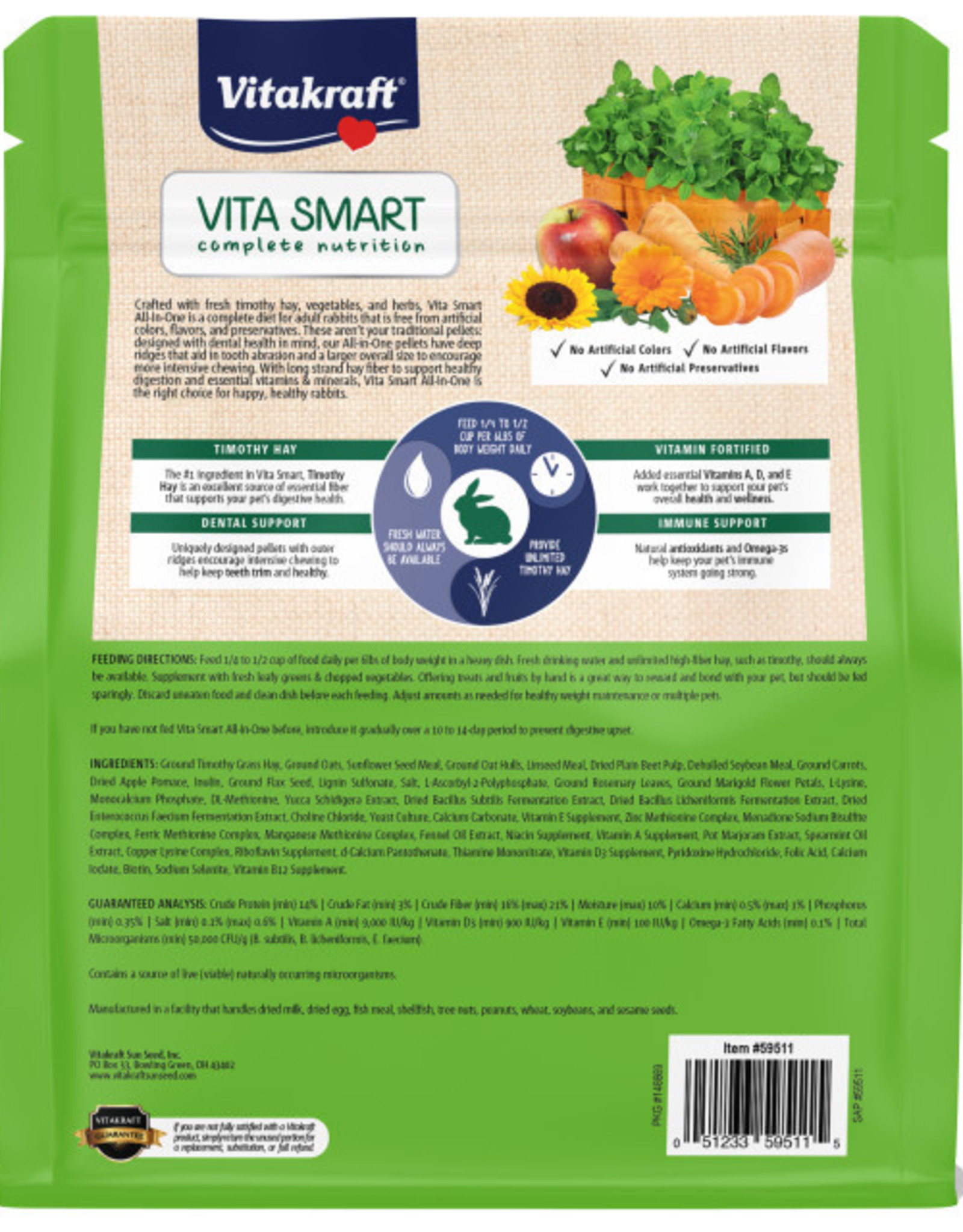 Vitakraft Sun Seed VITAKRAFT VITA SMART NATURAL FORAGE ADULT RABBIT FOOD 4LBS