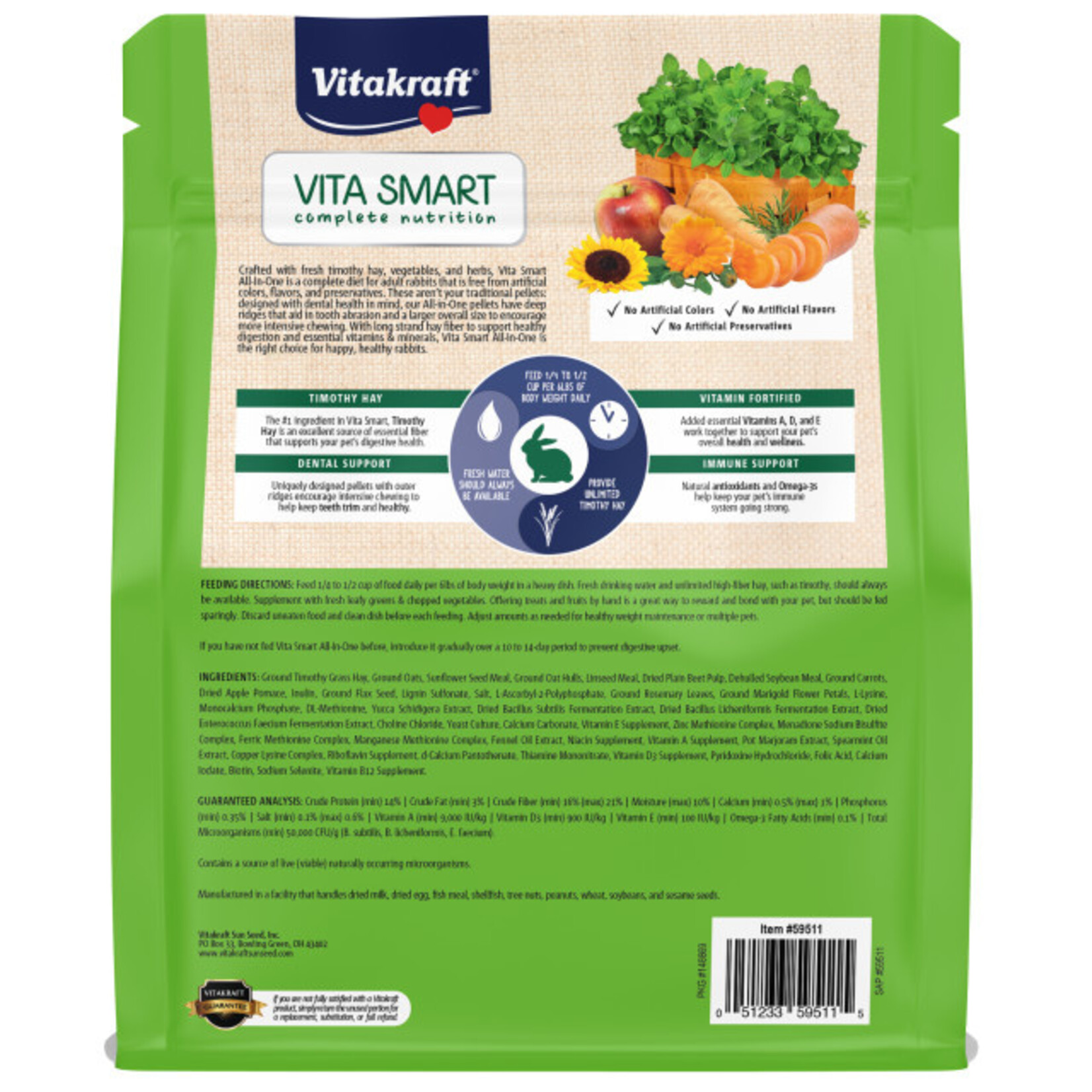 Vitakraft Sun Seed VITAKRAFT VITA SMART NATURAL FORAGE ADULT RABBIT FOOD 4LBS