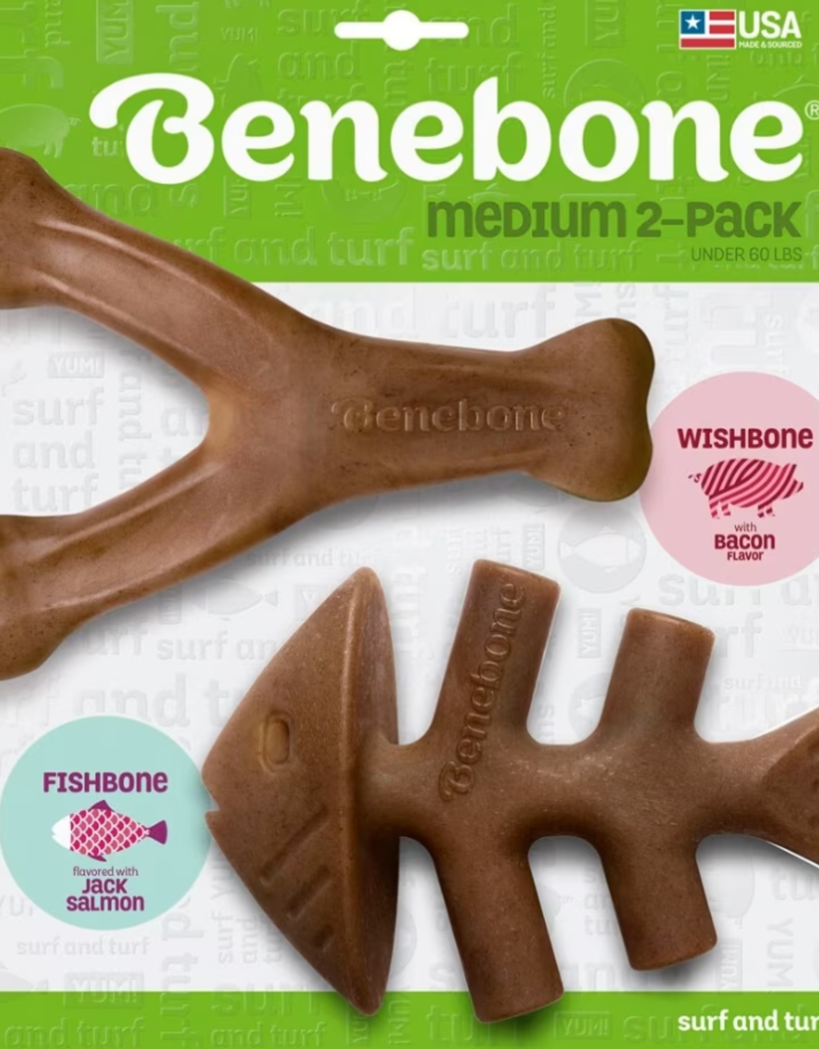 Benebone Benebone Bacon Wishbone/Fishbone Dog Toy Medium Pack of 2