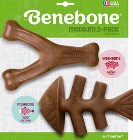 Benebone Benebone Bacon Wishbone/Fishbone Dog Toy Medium Pack of 2