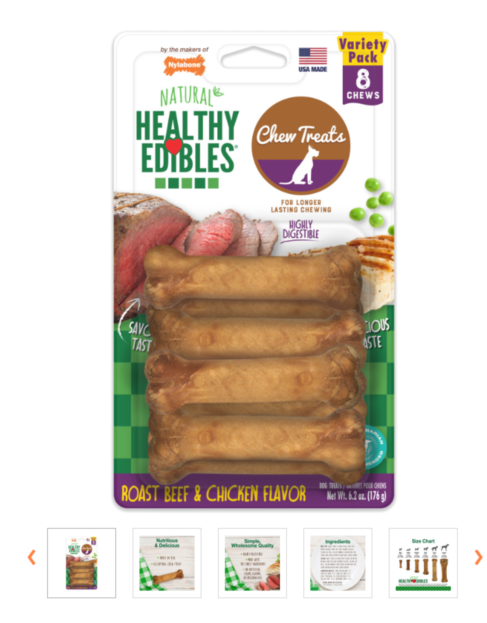 Nylabone Nylabone Healthy Edibles ROAST BEEF & CHICKEN 8 Pack X-Small
