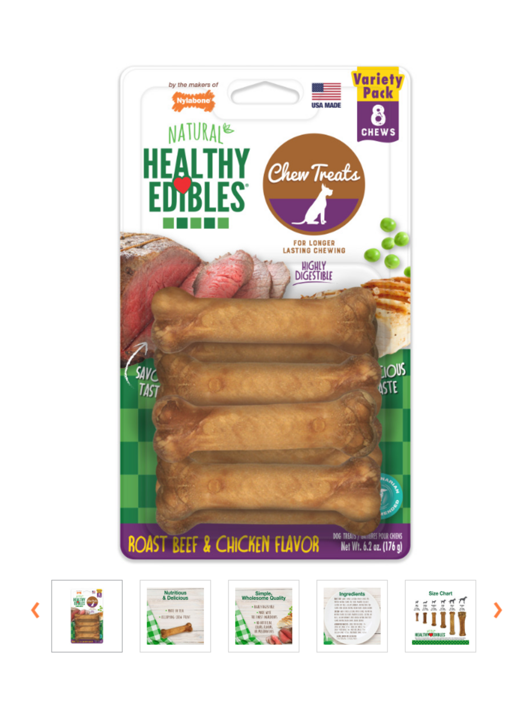 Nylabone Nylabone Healthy Edibles ROAST BEEF & CHICKEN 8 Pack X-Small