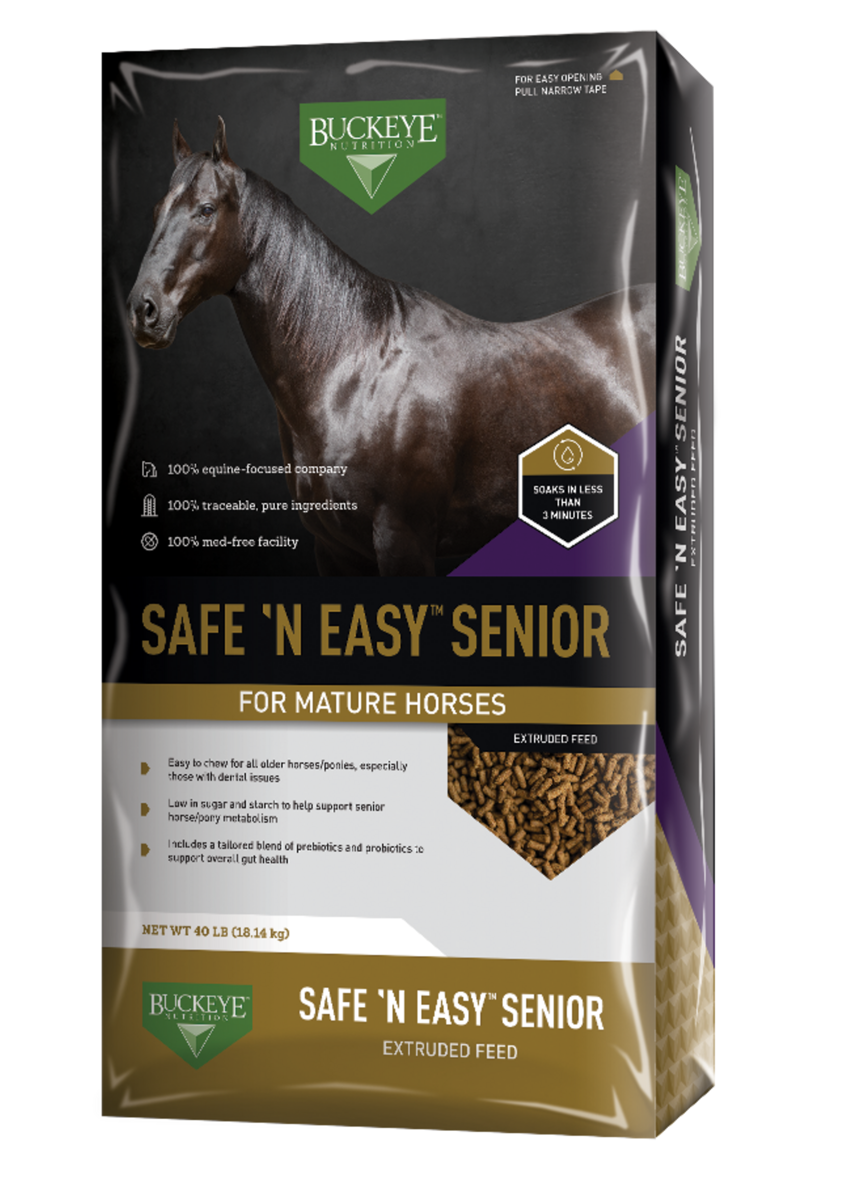 Buckeye Buckeye Safe 'N Easy Senior Extruded Horse Feed - 40 lb