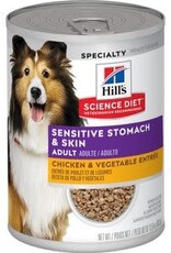 SCIENCE DIET HILL'S SCIENCE DIET DOG ADULT CHICKEN SENSITIVE STOMACH & SKIN 12.8OZ CAN CASE OF 12