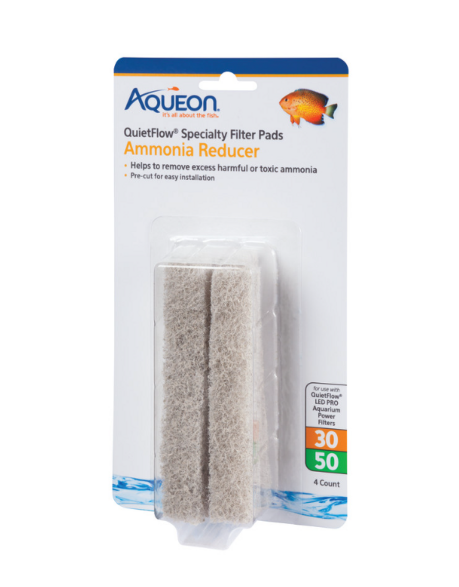 Aqueon Aqueon Replacement Ammonia Reducer Filter Pads Size 30/50 4 Pack