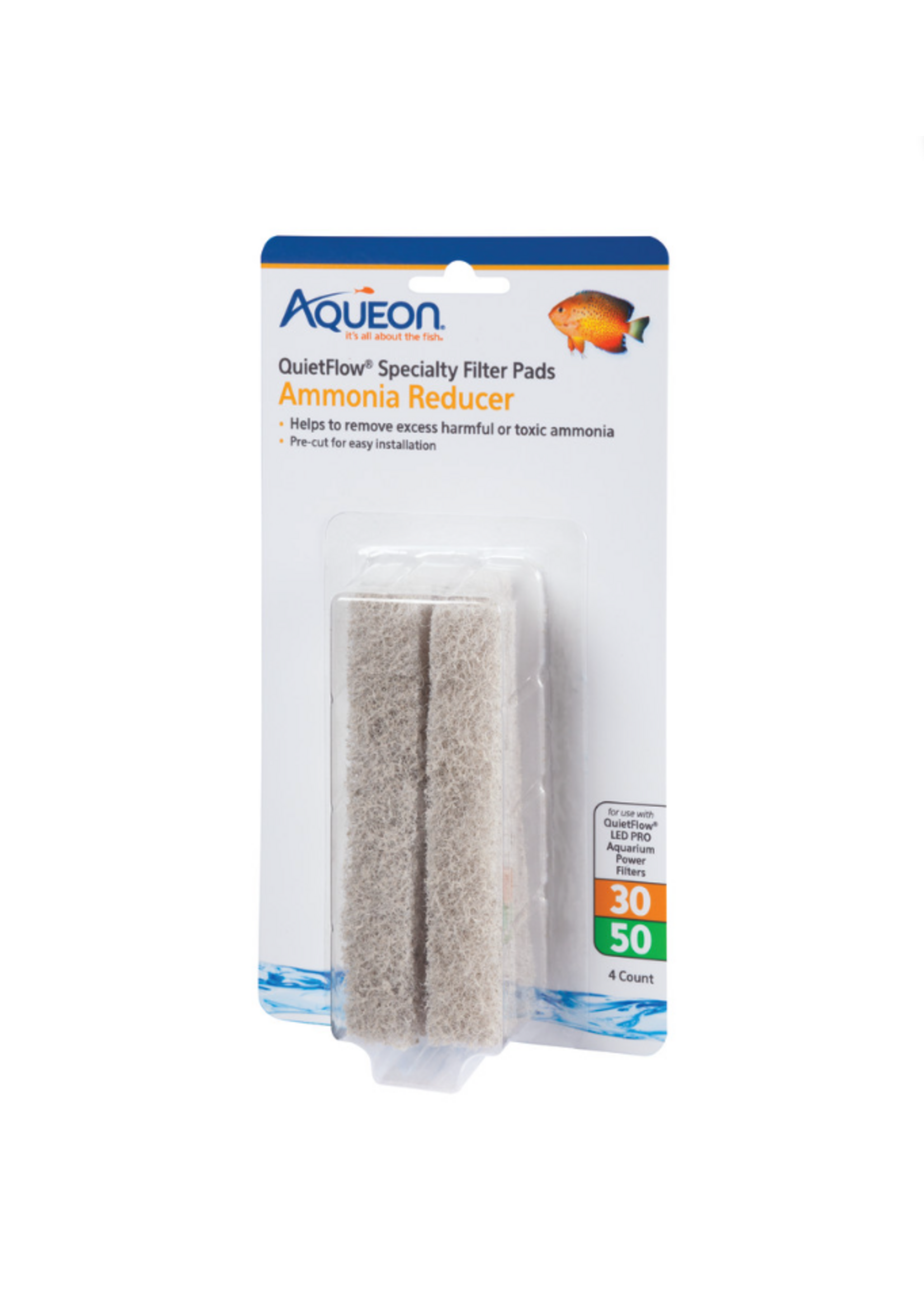 Aqueon Aqueon Replacement Ammonia Reducer Filter Pads Size 30/50 4 Pack