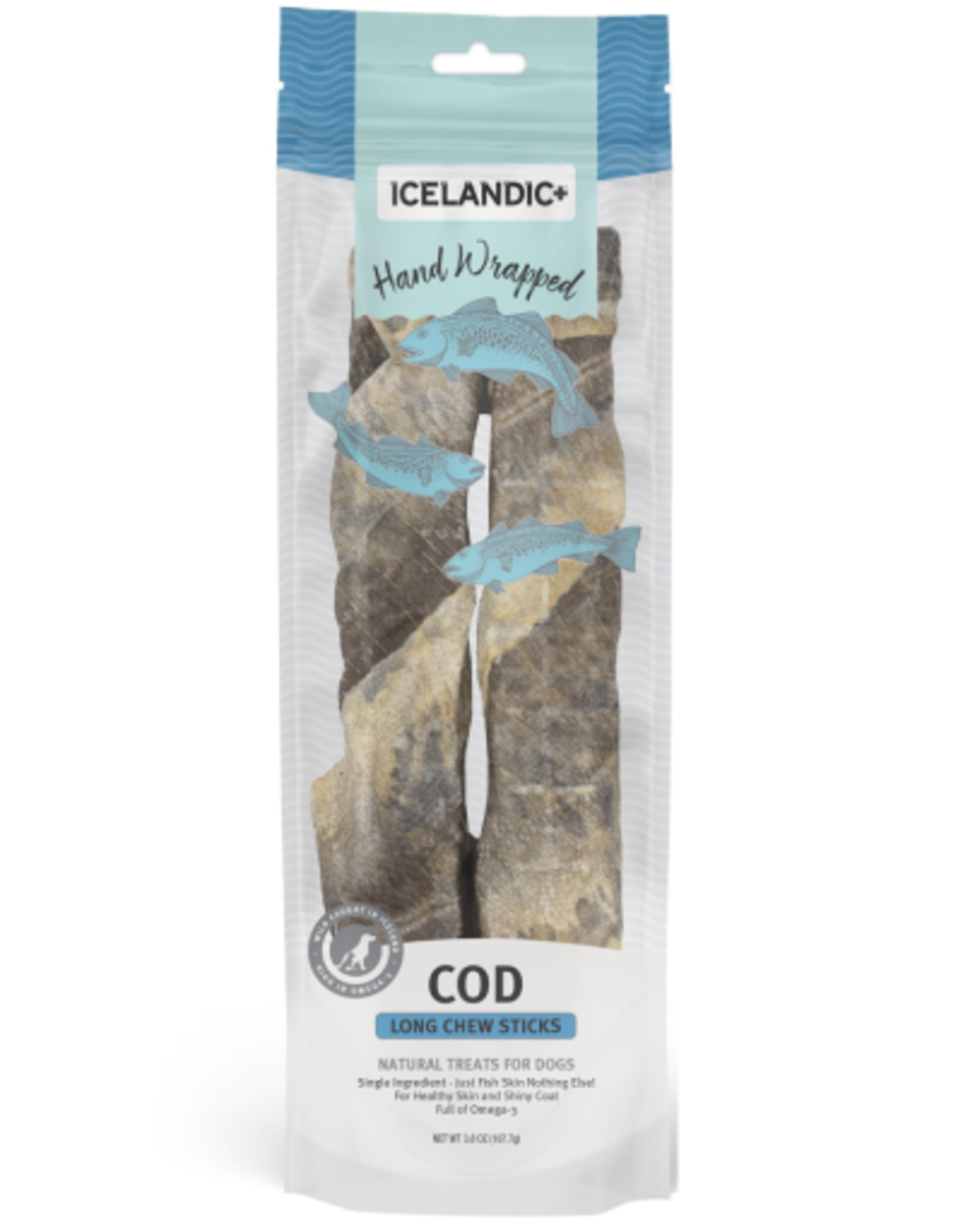 Icelandic+ Icelandic+ Cod Skin 10"  Long Hand Wrapped Dog Chew Stick  2-Pack  3.2-oz Bag