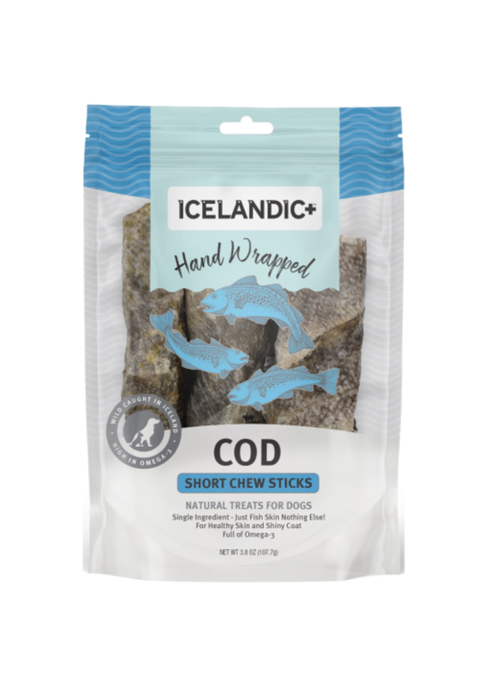 Icelandic+ Icelandic+ Cod Skin 5"  Short Hand Wrapped Dog Chew Stick  3-Pack  2.8-oz Bag