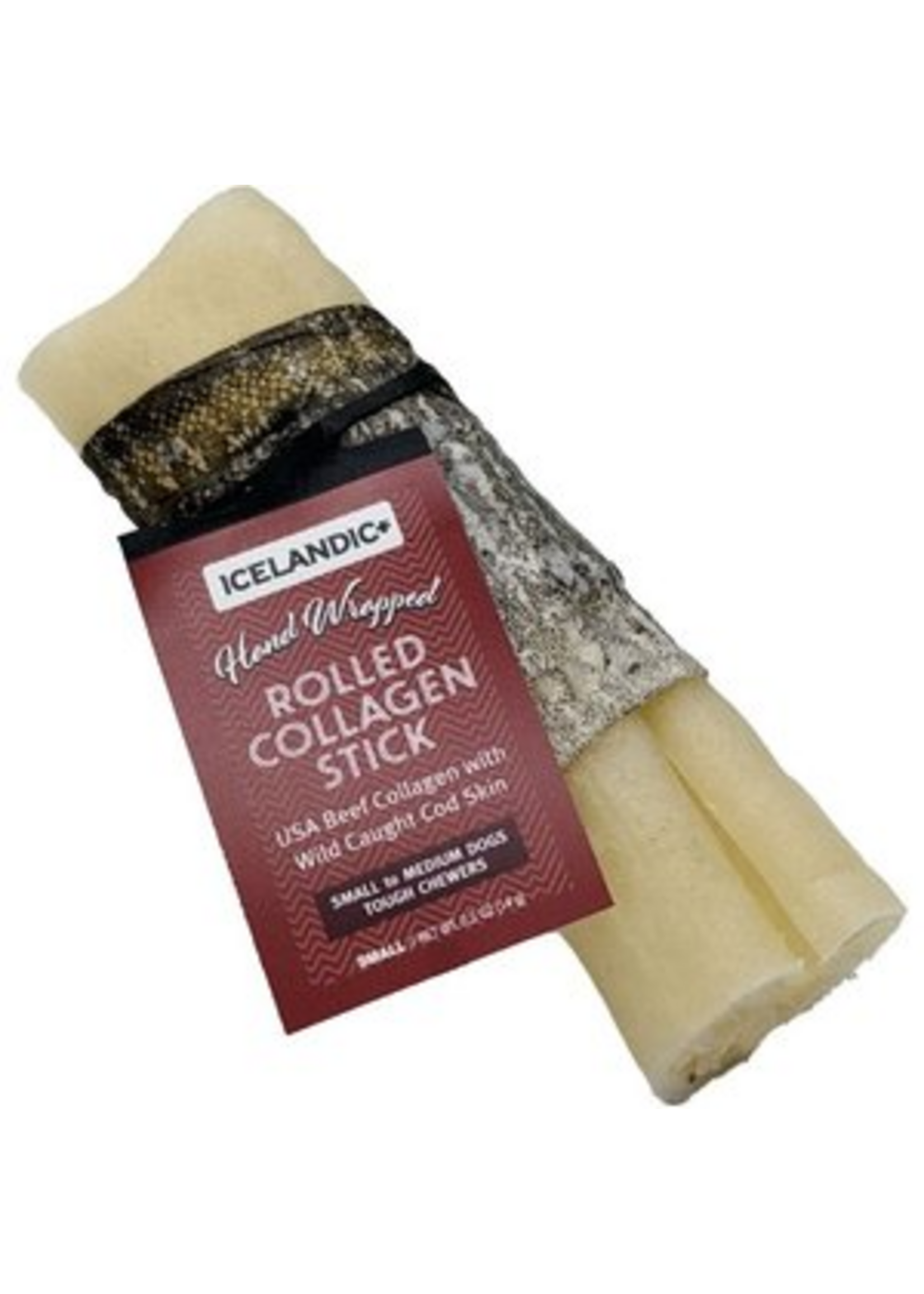Icelandic+ Icelandic+ Beef Rolled Collagen Stick with Wrapped Fish 4"  Dog Treat