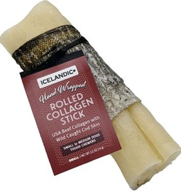 Icelandic+ Icelandic+ Beef Rolled Collagen Stick with Wrapped Fish 4"  Dog Treat