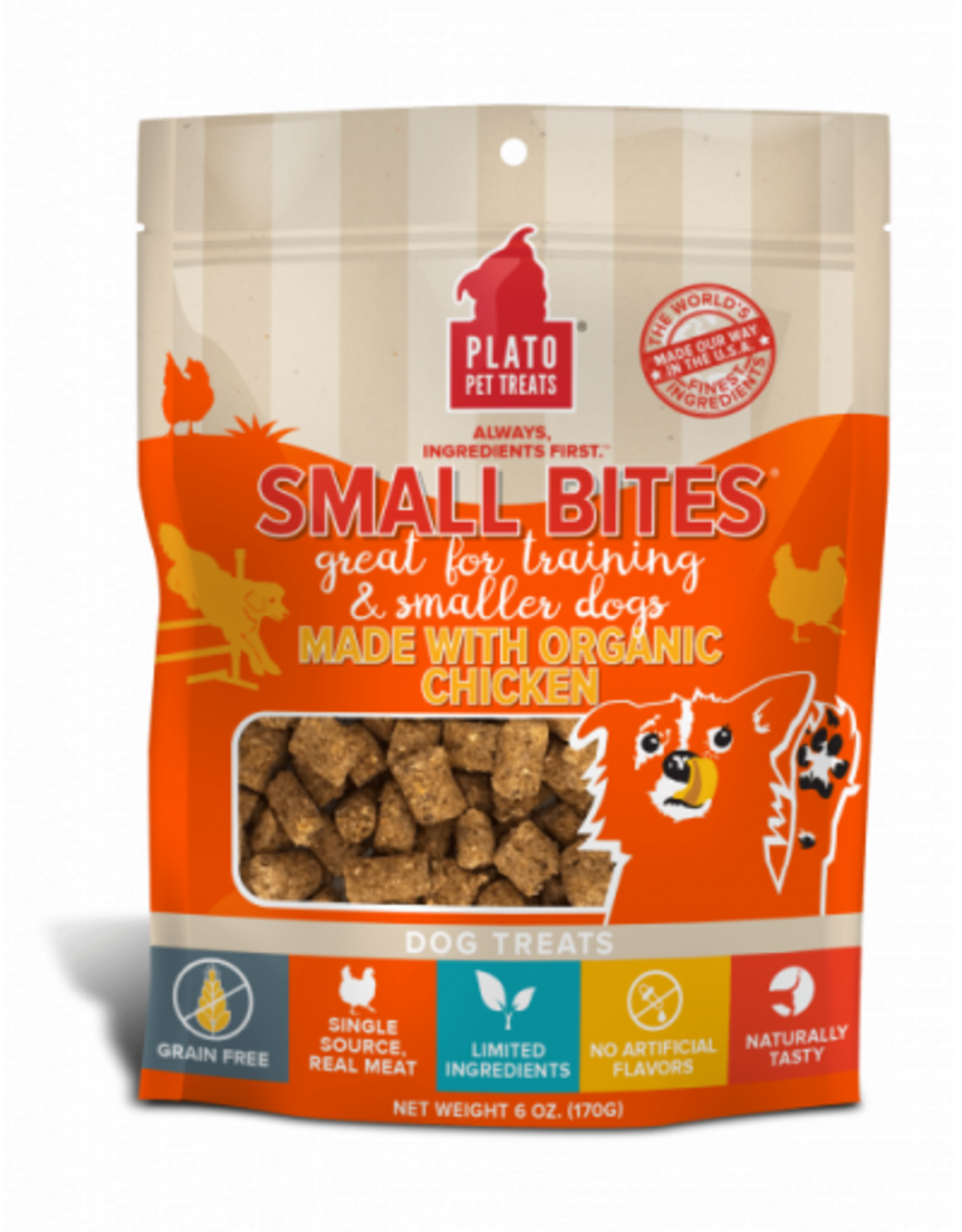 PLATO PET TREATS PLATO DOG SMALL BITES GRAIN FREE ORGANIC CHICKEN 6OZ