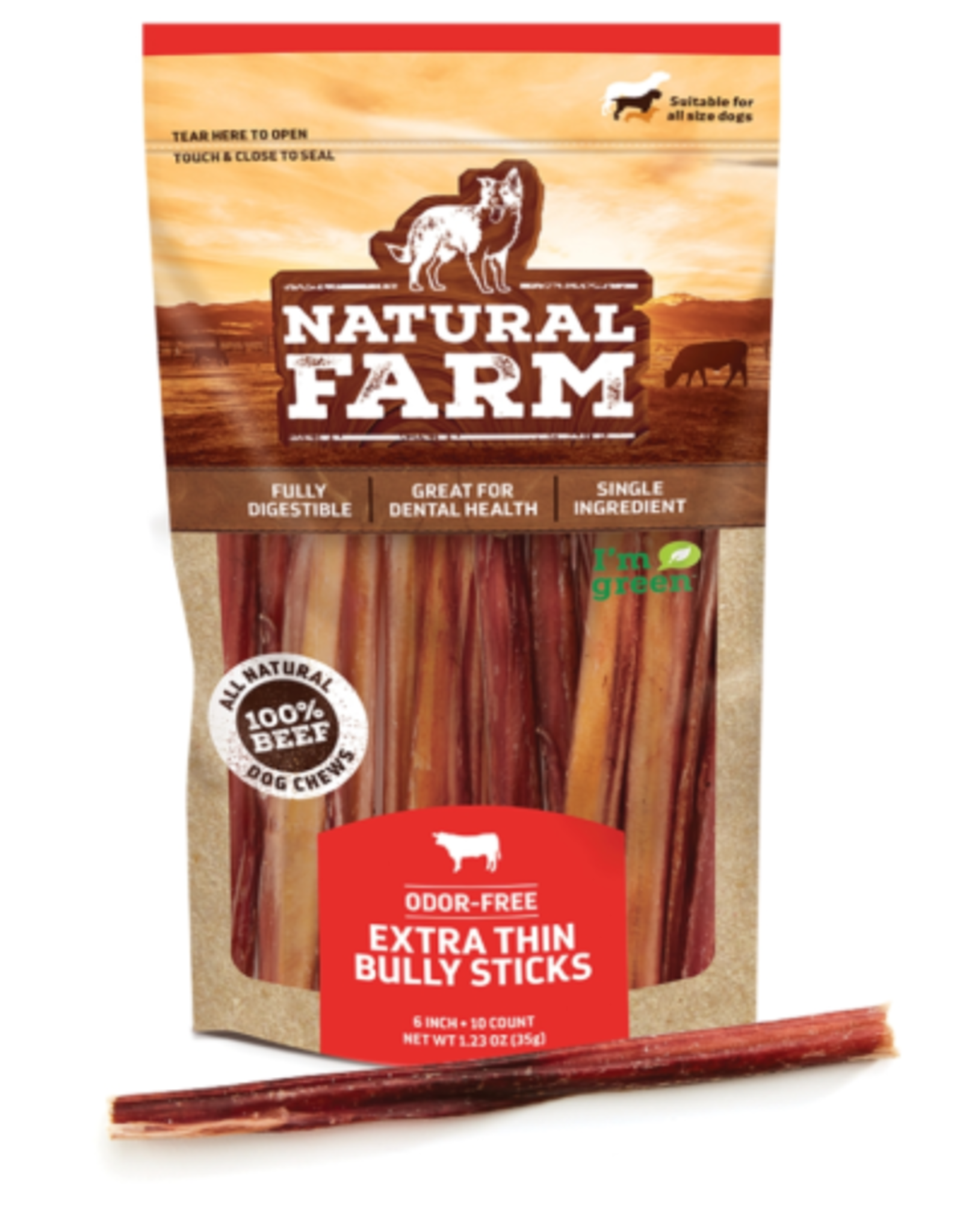 Natural Farm Natural Farm Extra Thin Bully Sticks Odor Free 6" 10-pack