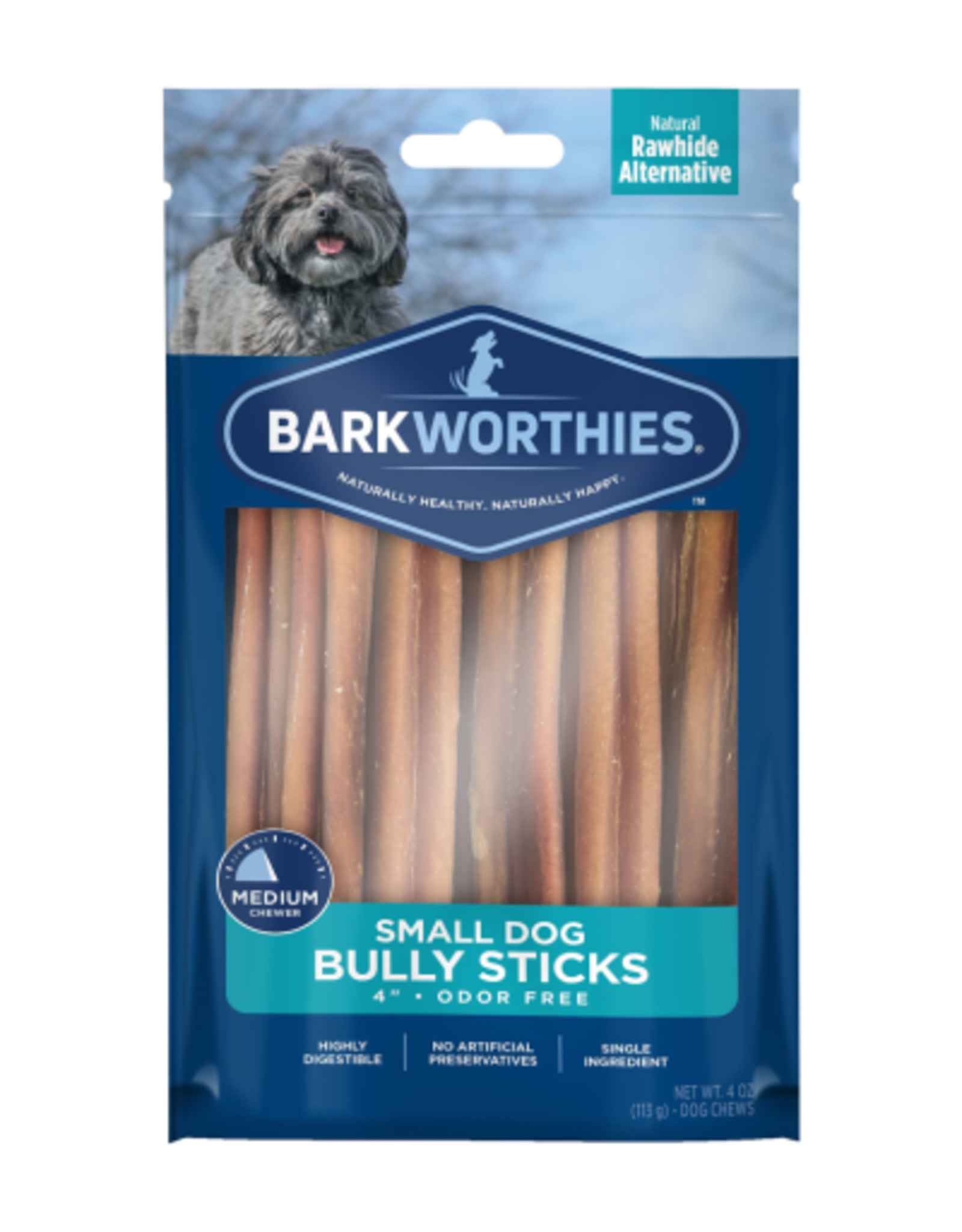 BARKWORTHIES Barkworthies Odor Free Bully Sticks Small Dog Chews 4 in