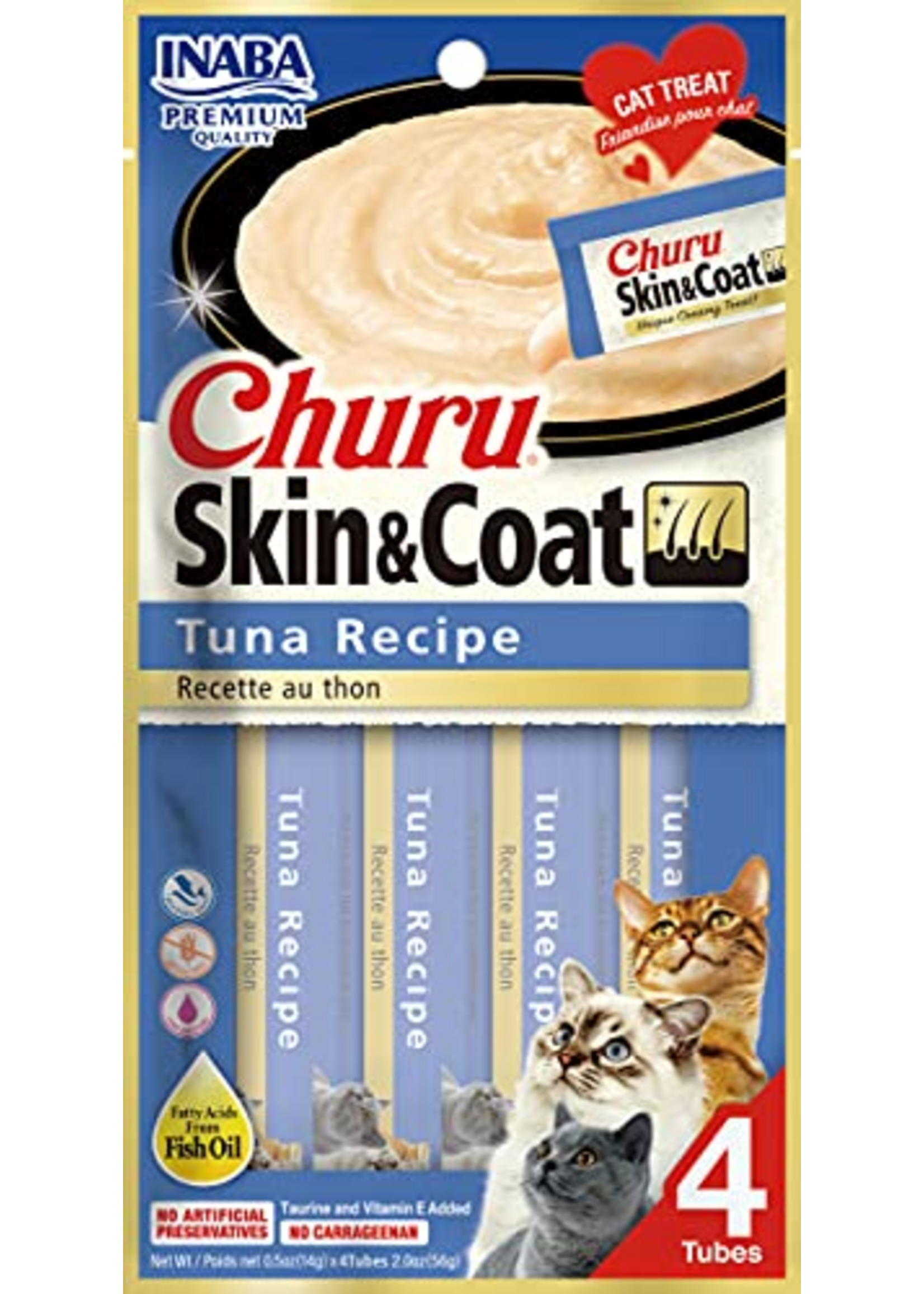Inaba INABA Churu Skin & Coat Wet Cat Treat Tuna Recipe - 4 Tubes