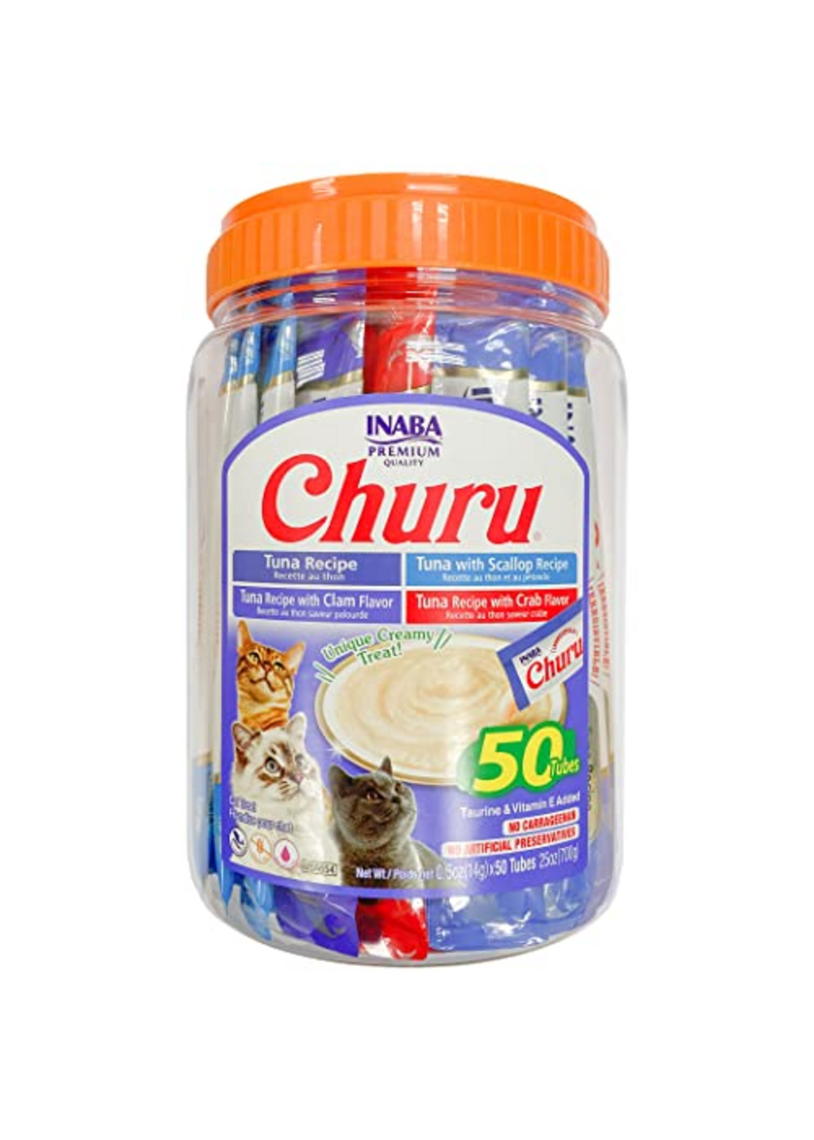 Inaba INABA Churu Creamy Cat Treat Tuna Seafood Variety Tub 0.5 oz - 50 Tubes