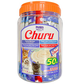 Inaba INABA Churu Creamy Cat Treat Tuna Seafood Variety Tub 0.5 oz - 50 Tubes