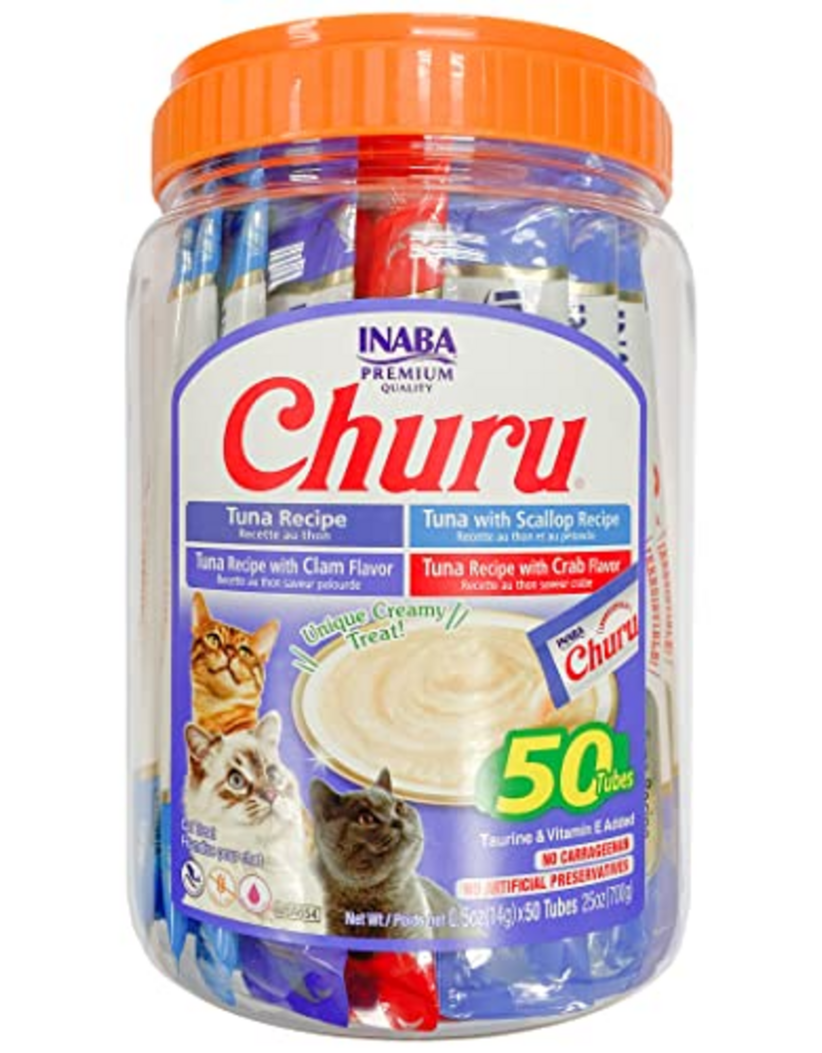 Inaba INABA Churu Creamy Cat Treat Tuna Seafood Variety Tub 0.5 oz - 50 Tubes
