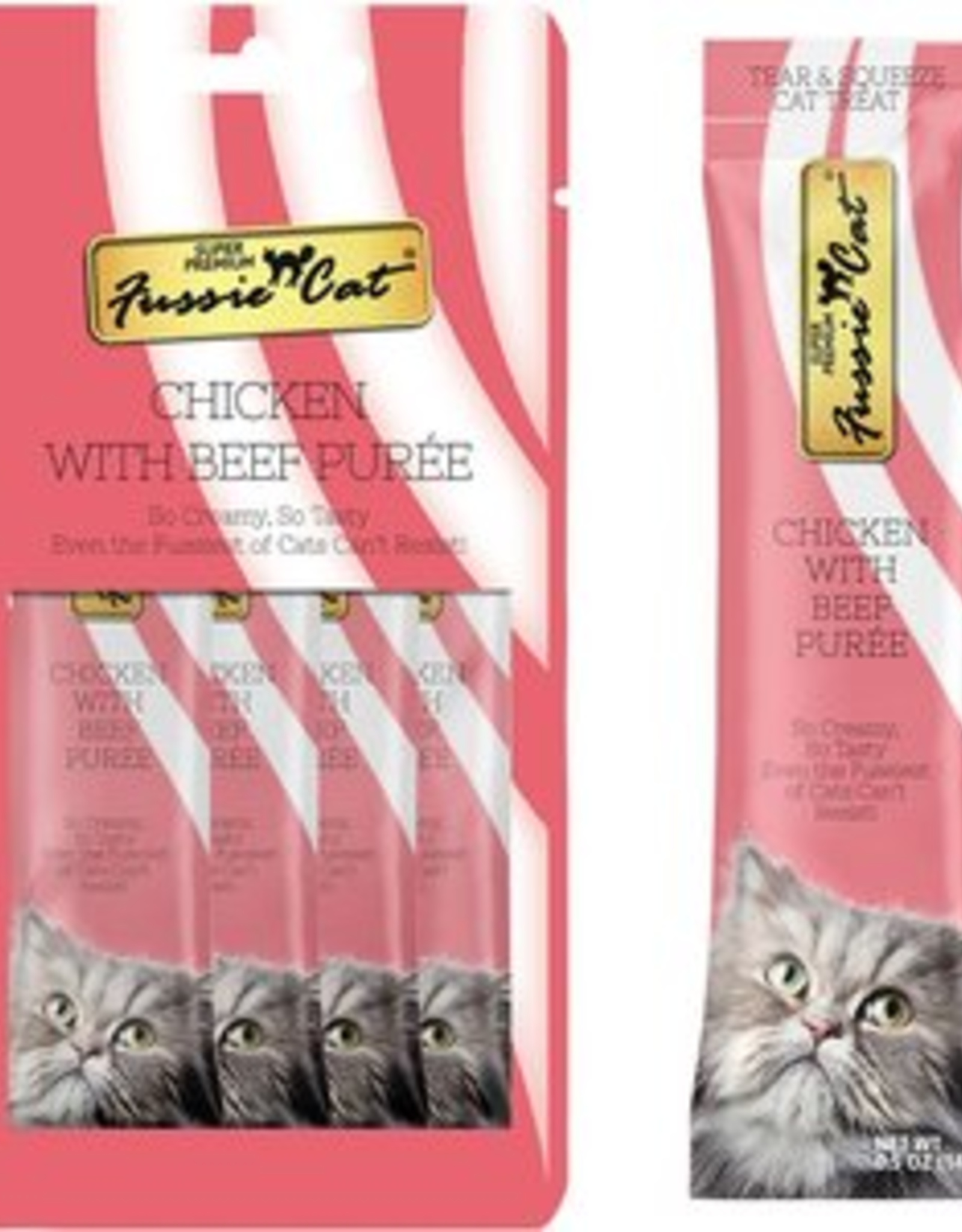 Fussie Cat Fussie Cat Chicken & Beef Puree Lickable Cat Treats 2 oz Pouch 4 count