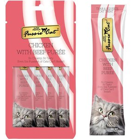 Fussie Cat Fussie Cat Chicken & Beef Puree Lickable Cat Treats 2 oz Pouch 4 count