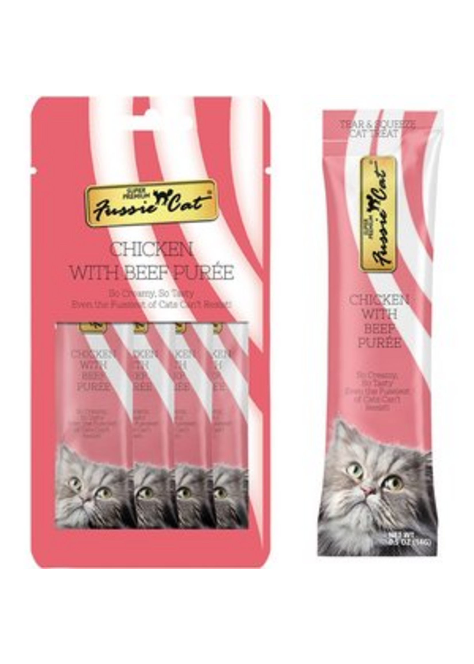 Fussie Cat Fussie Cat Chicken & Beef Puree Lickable Cat Treats - 2 oz Pouch, 4 Count
