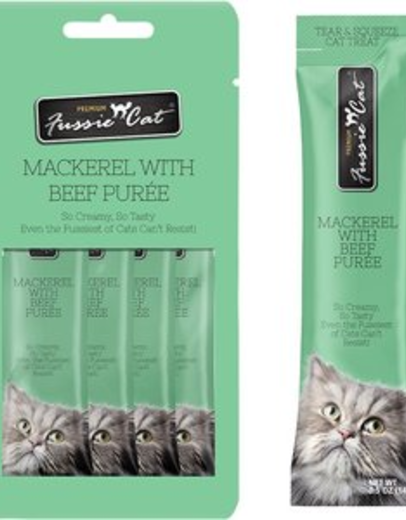 Fussie Cat Fussie Cat Mackerel & Beef Puree Lickable Cat Treats 2 oz Pouch