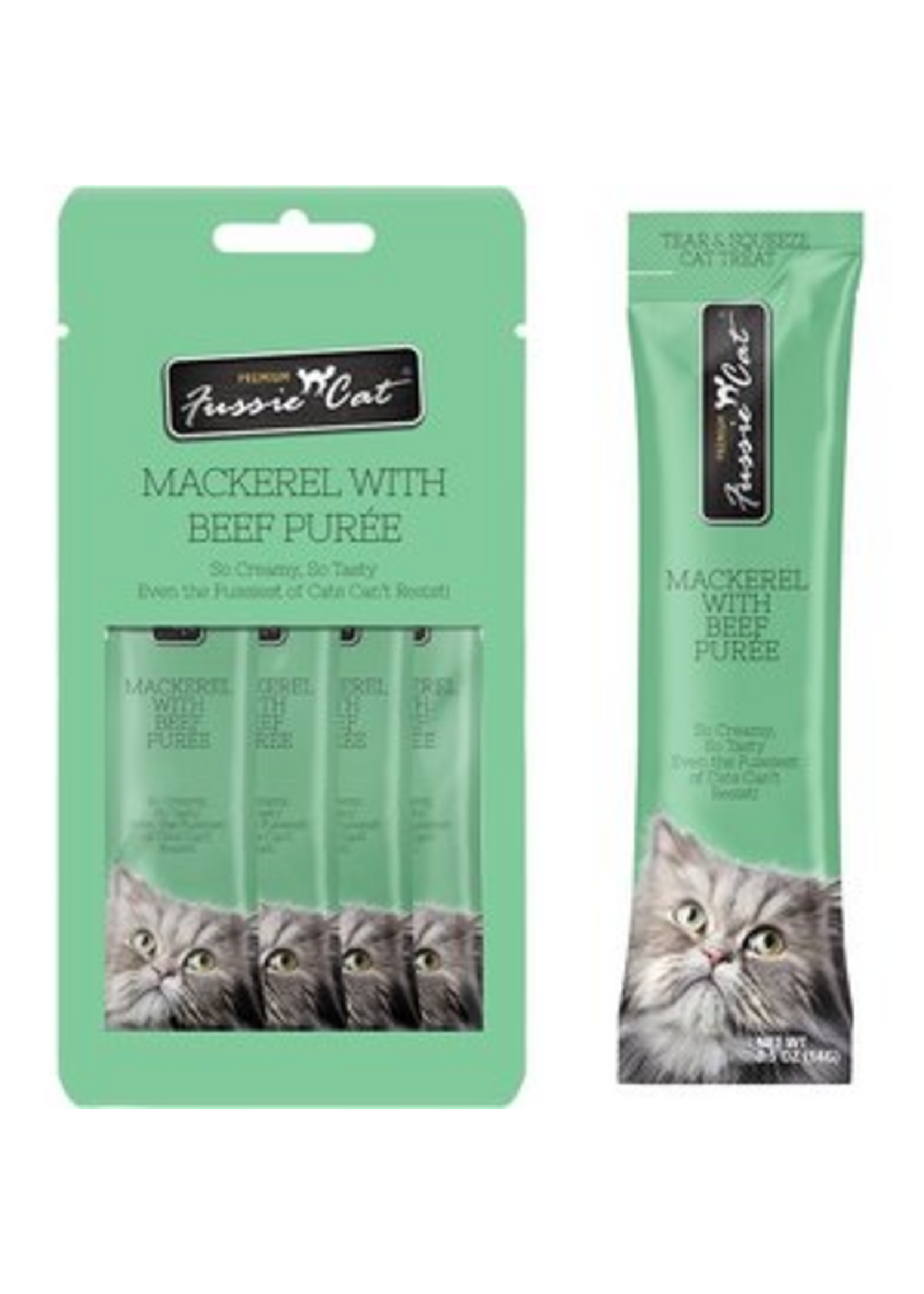 Fussie Cat Fussie Cat Mackerel & Beef Puree Lickable Cat Treats - 2 oz Pouch, 4 Count