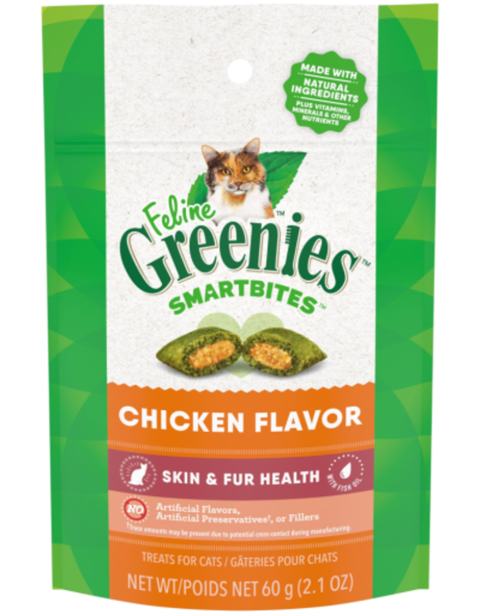 GREENIES GREENIES FELINE SMARTBITES SKIN & COAT CHICKEN 2.1OZ