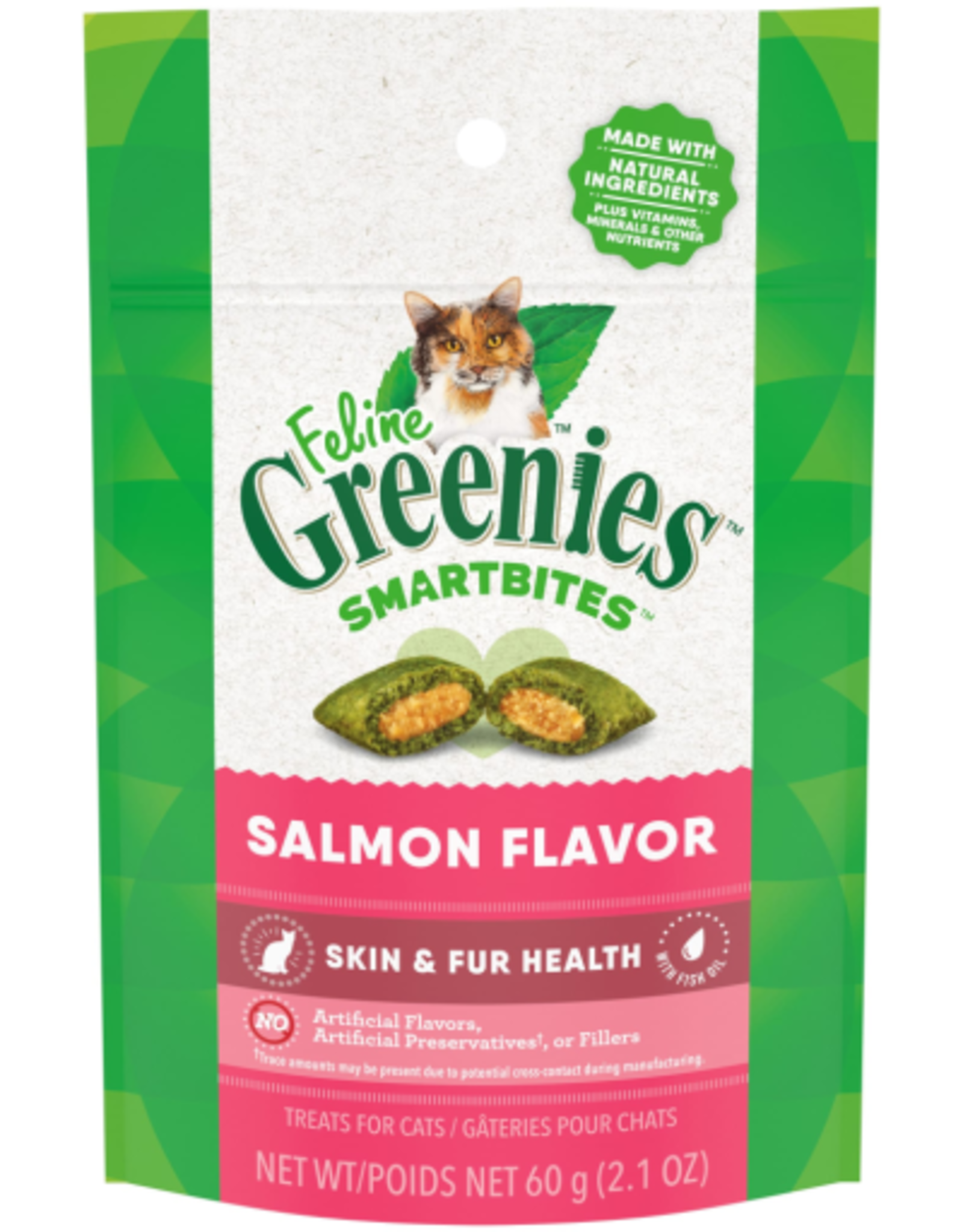 GREENIES GREENIES FELINE SMARTBITES SKIN & COAT SALMON 2.1OZ