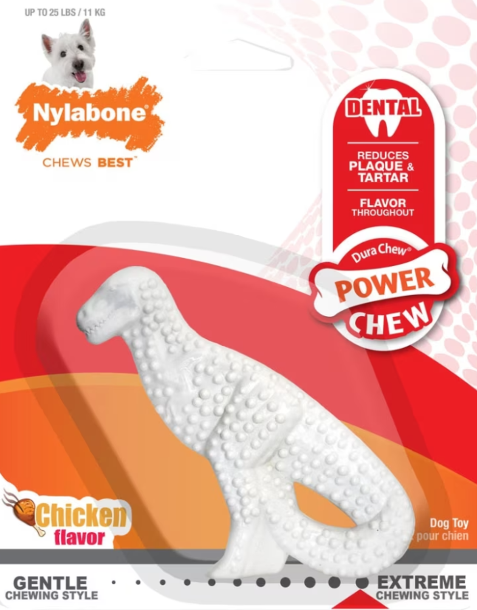 Nylabone Nylabone Power Chew Dental Dinosaur Dog Toy Chicken White - Small