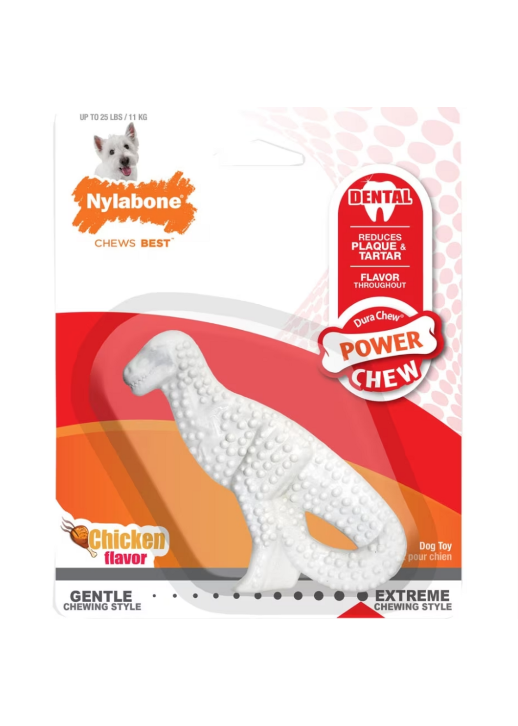 Nylabone Nylabone Power Chew Dental Dinosaur Dog Toy Chicken White - Small