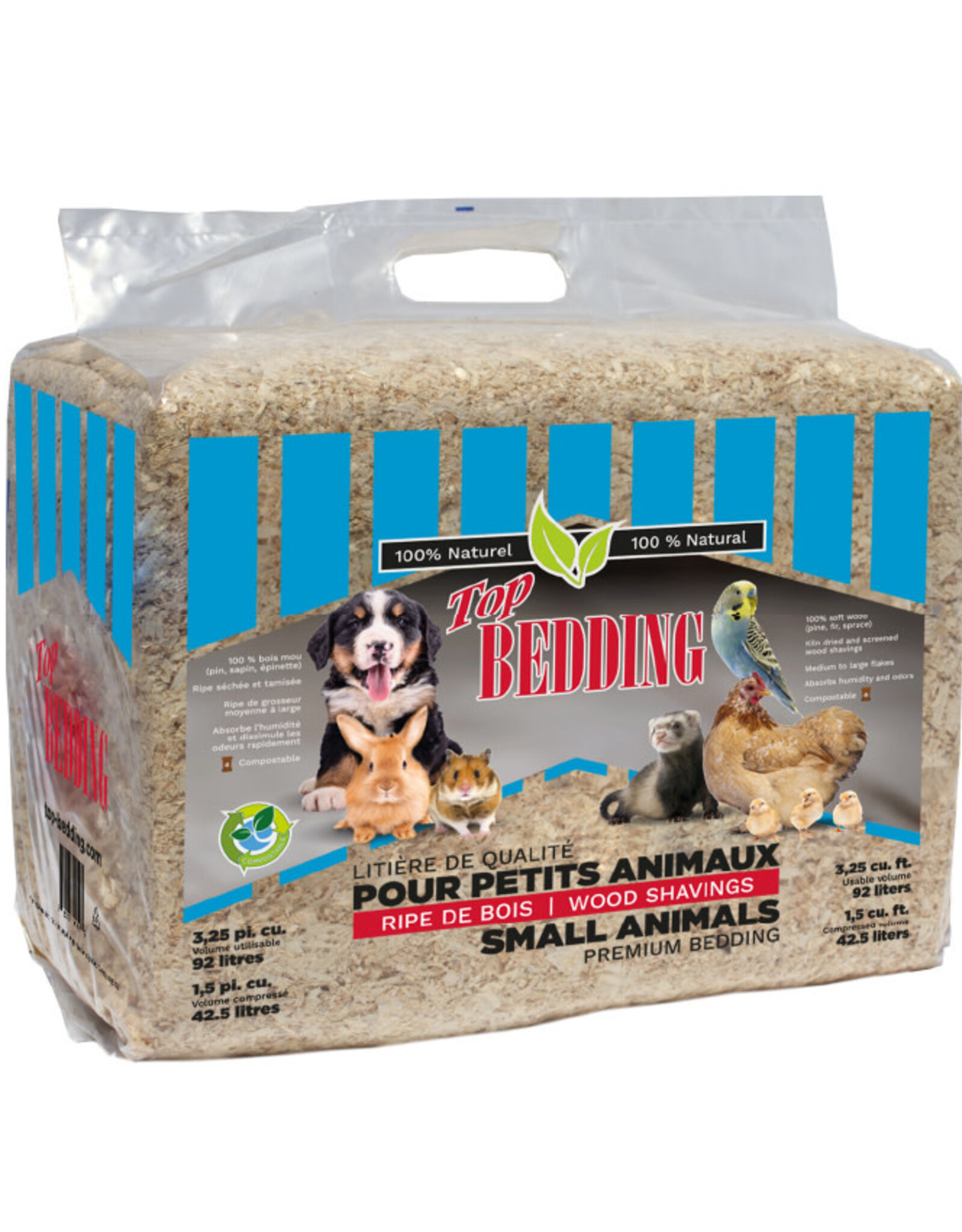 TOP BEDDING Top Bedding Pine Shavings SMALL Bale CLEAR Bag 1.5 cu ft.