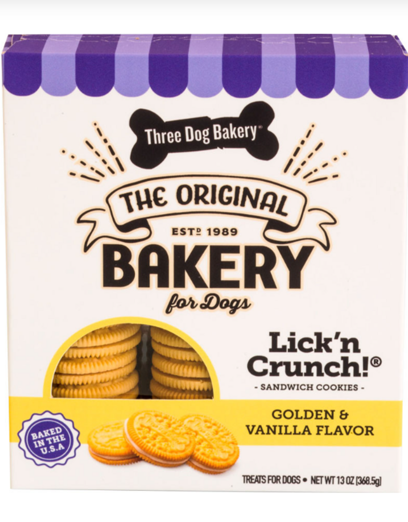 THREE DOG BAKERY THREE DOG BAKERY LICK'N CRUNCH! GOLDEN & PEANUT BUTTER 13OZ