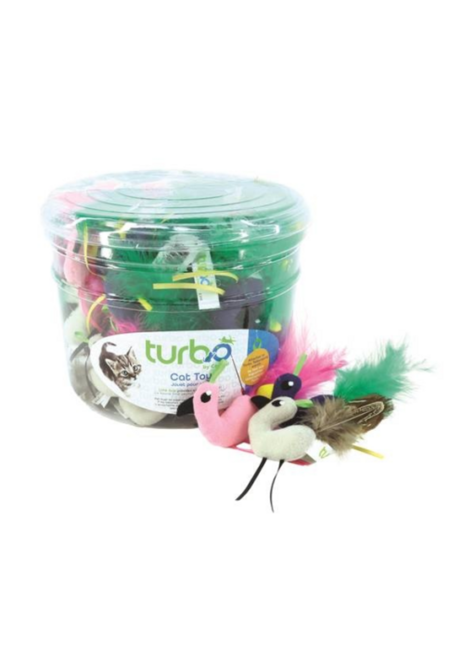 Coastal Pet Products Coastal Turbo Birds with Feather Tails and Lime Loop Cat Toy (72)
