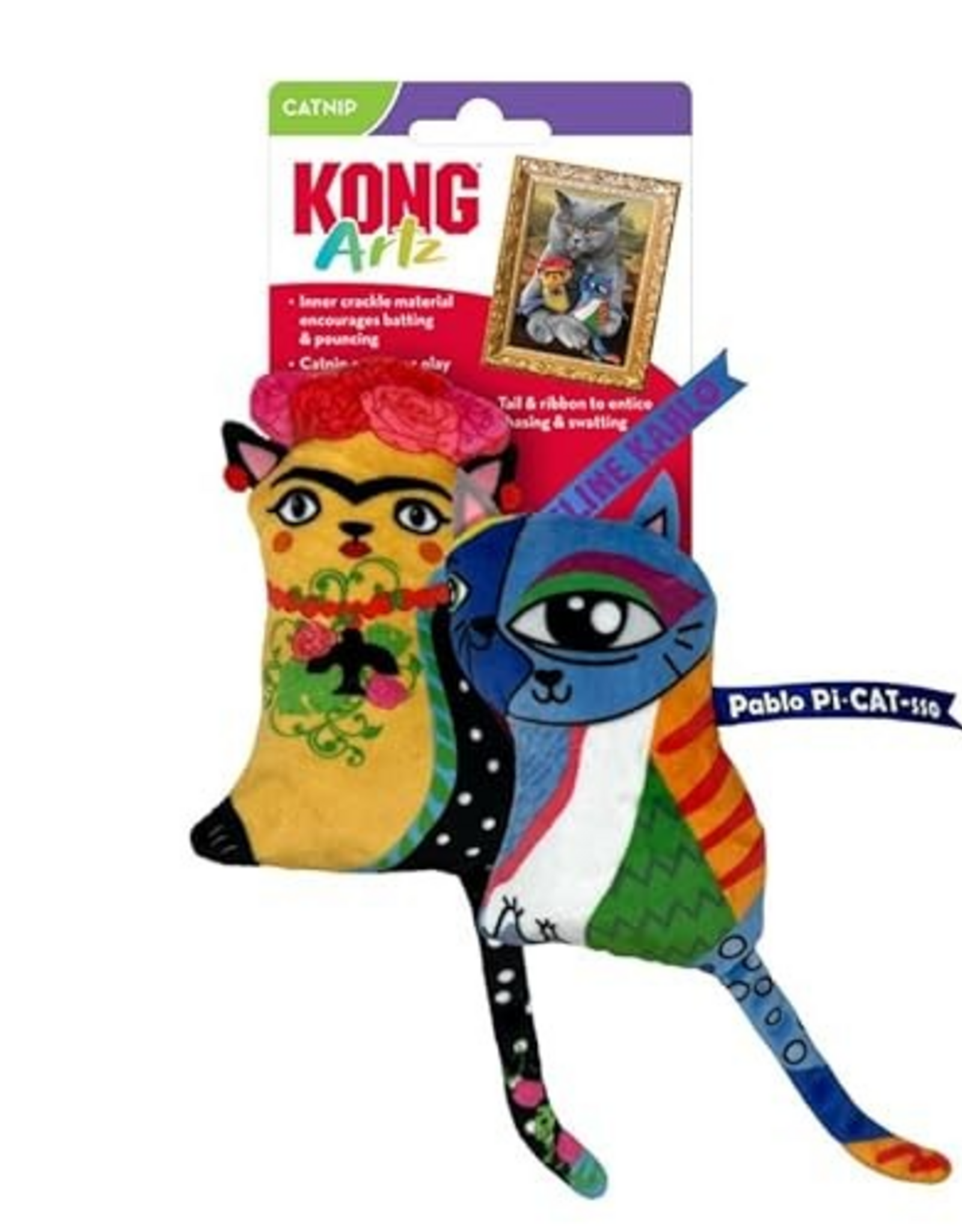 KONG KONG Artz Cats - Crackling Cat Toys with Catnip, Ribbon and Tail (Kahlo/Picasso)