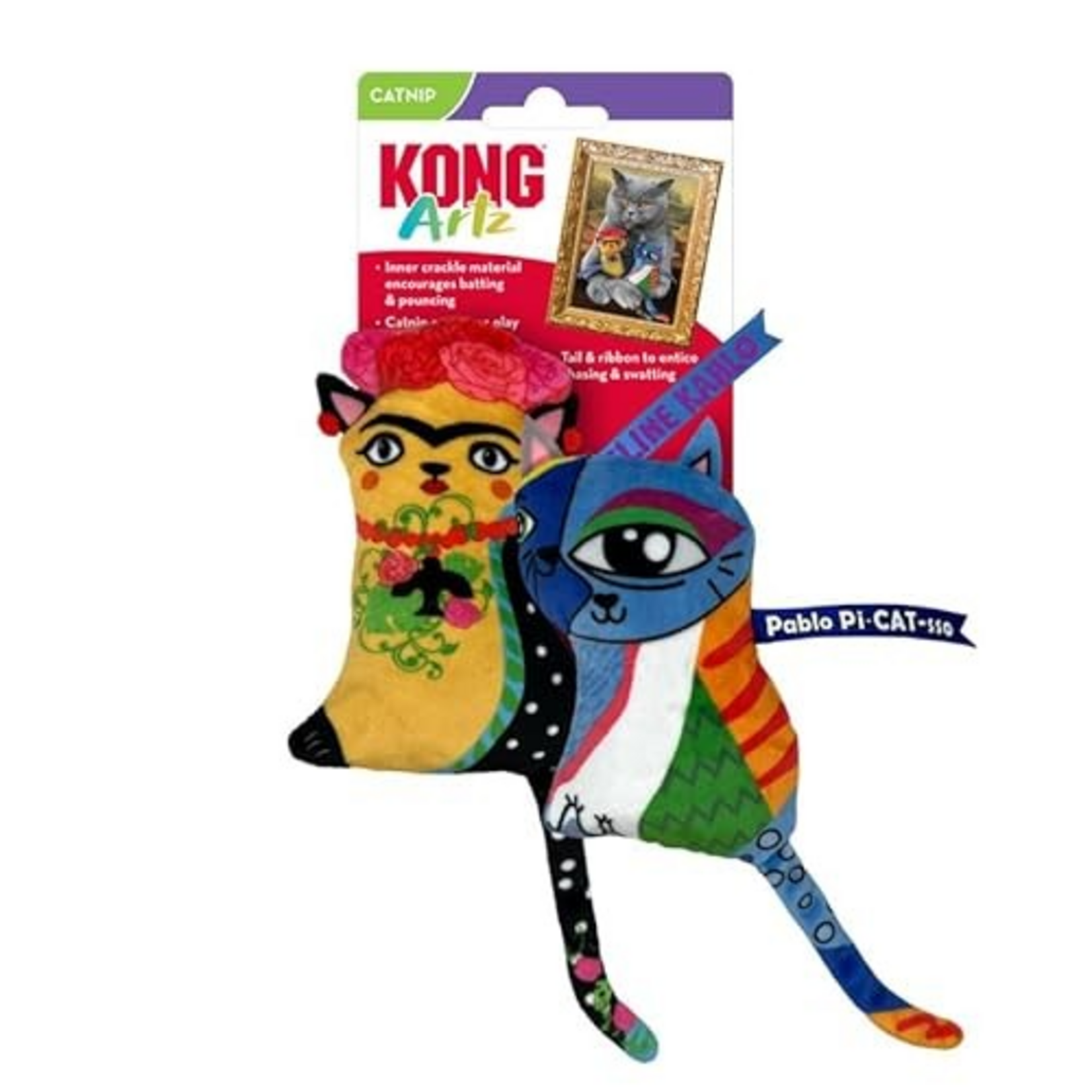 KONG KONG Artz Cats - Crackling Cat Toys with Catnip, Ribbon and Tail (Kahlo/Picasso)
