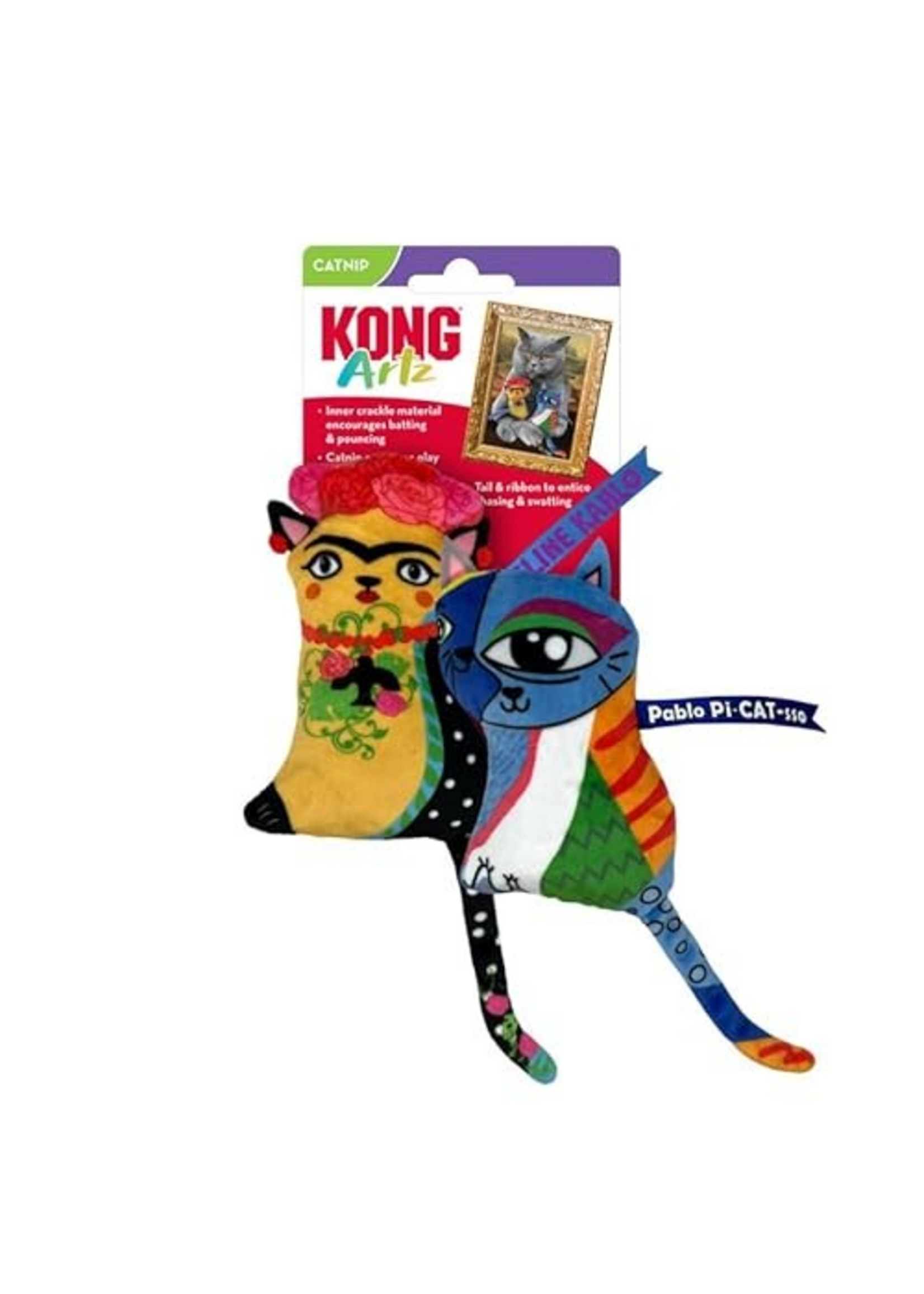 KONG KONG Artz Cats - Crackling Cat Toys with Catnip, Ribbon and Tail (Kahlo/Picasso)